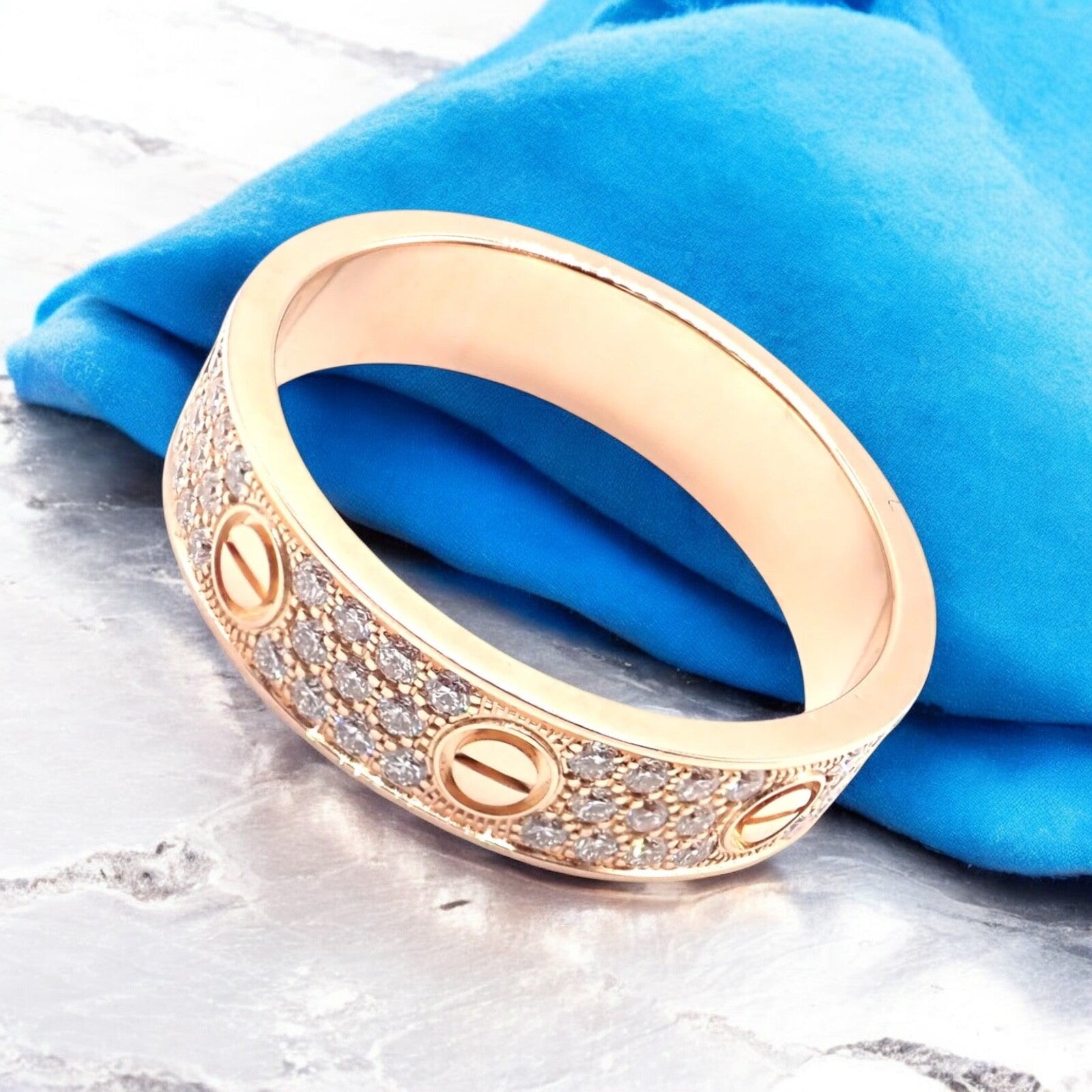 Authentic! Cartier Love 18k Rose Gold Diamond Paved Ring Size 54 US 6 3/4 | Fortrove