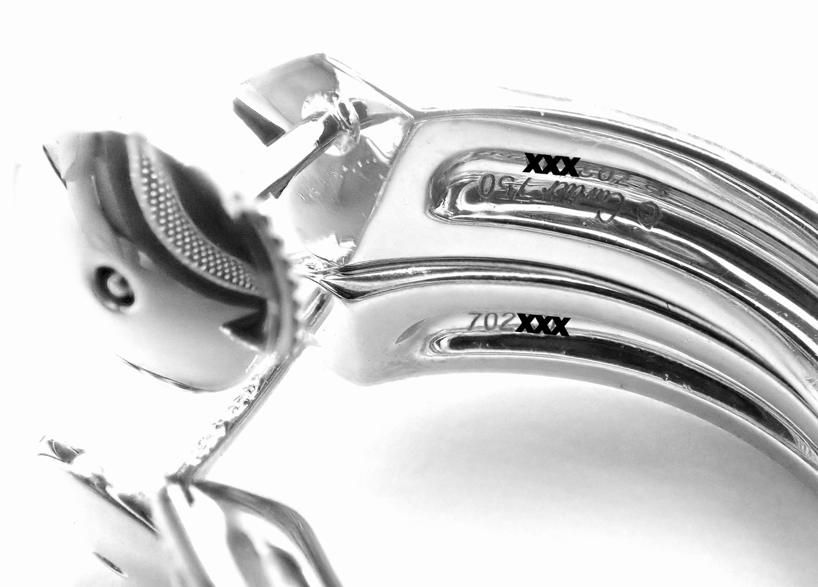 Authentic! Cartier Panthere 18k White Gold Diamond Onyx Hoop Earrings | Fortrove
