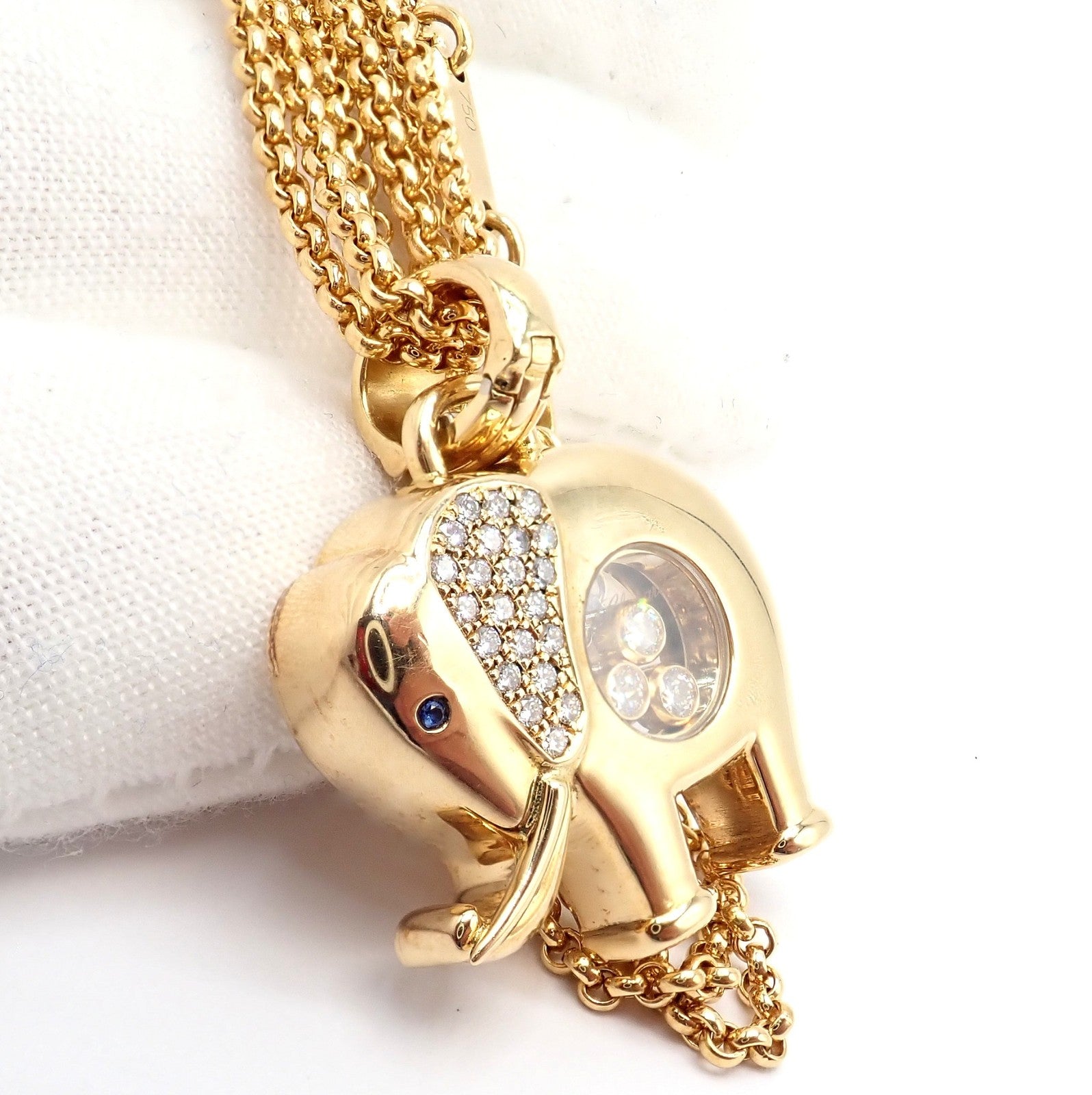 Authentic! Chopard 18k Yellow Gold Large Happy Elephant Pendant Necklace | Fortrove