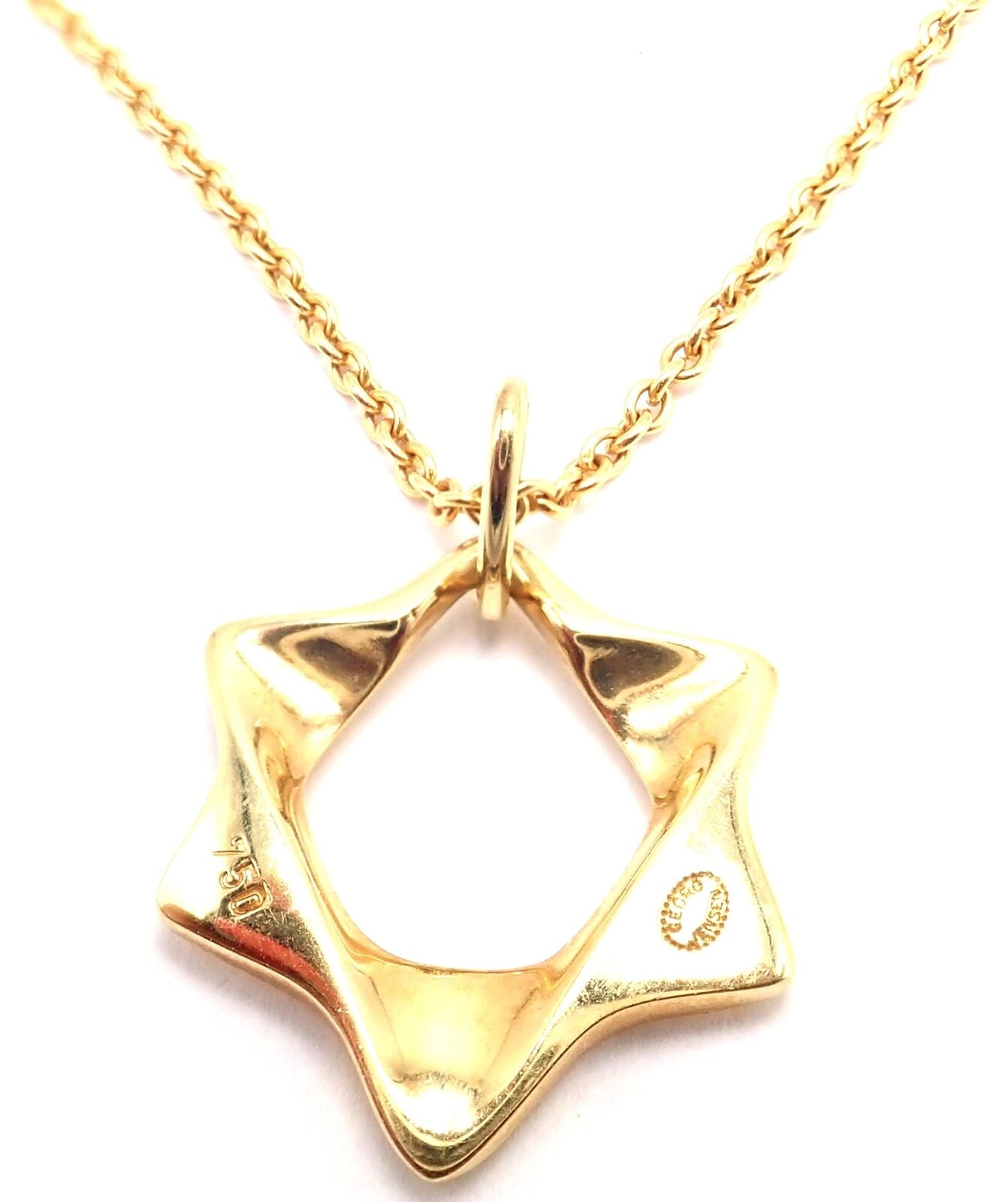 Authentic! Georg Jensen 18k Yellow Gold Star Of David Pendant Necklace | Fortrove