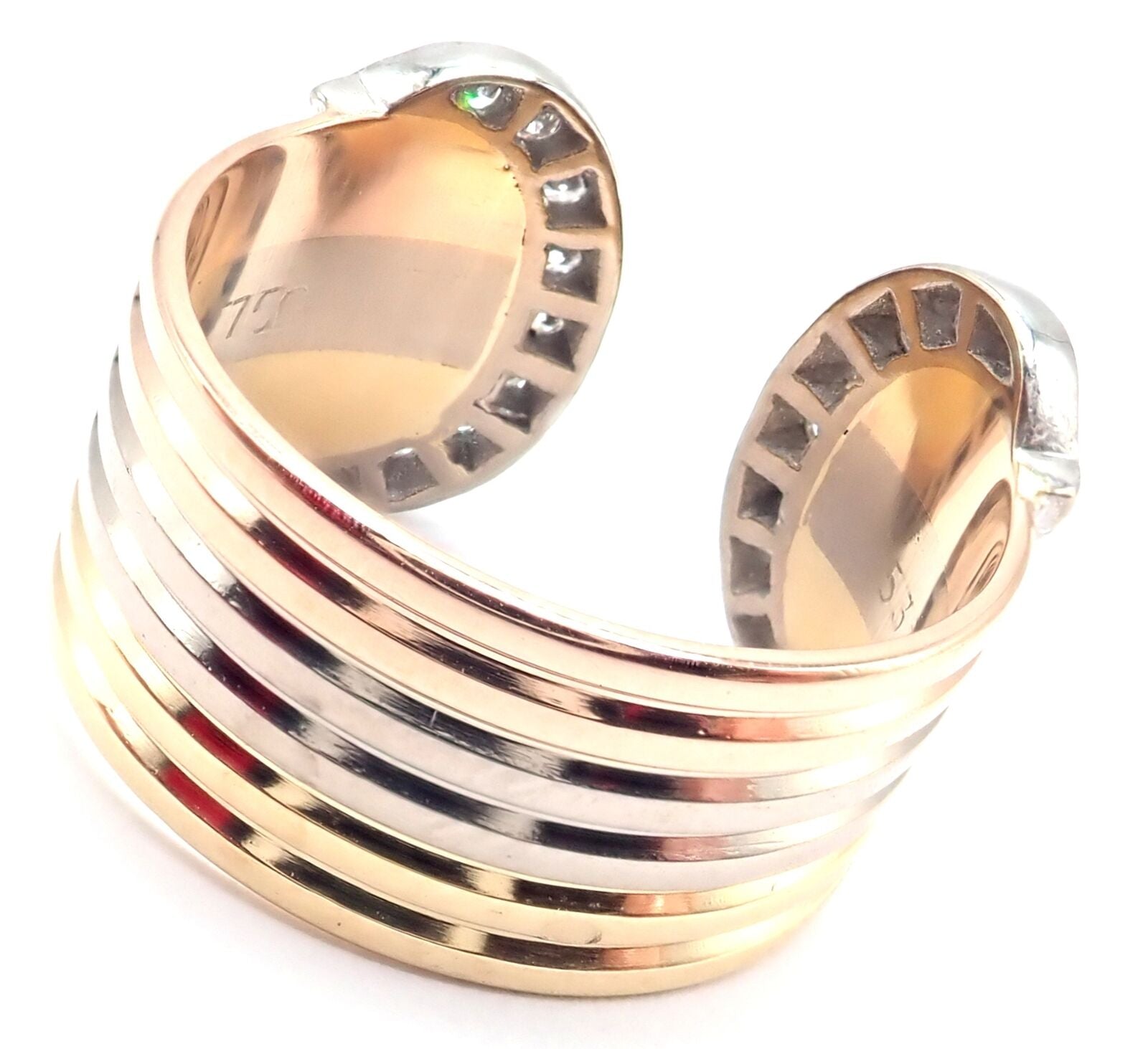 Authentic! Cartier Diamond Double C 18k Tri-Color Gold Band Ring Size 53 US 6.25 | Fortrove