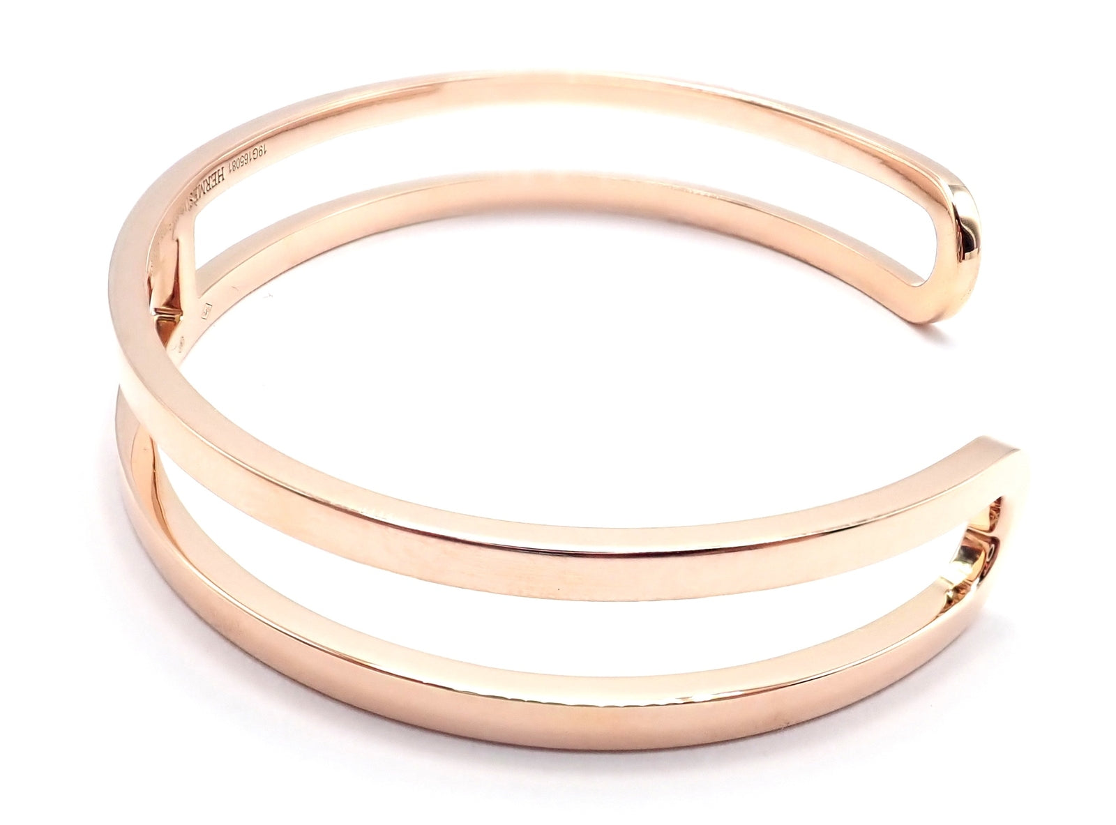 Authentic! Hermes 18k Rose Gold H Open Cuff Bangle Bracelet | Fortrove
