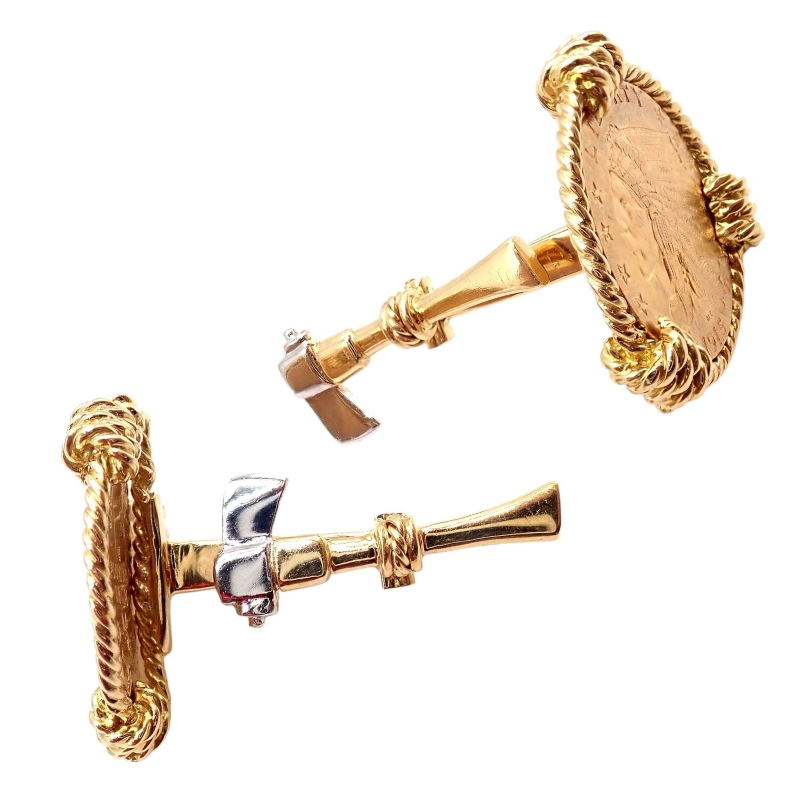 Salvador Dali for Piaget Jewelry & Watches:Men's Jewelry:Cufflinks Verdura Five Buck 18k & 22k Yellow + White Gold Indian Head Coin Cufflinks