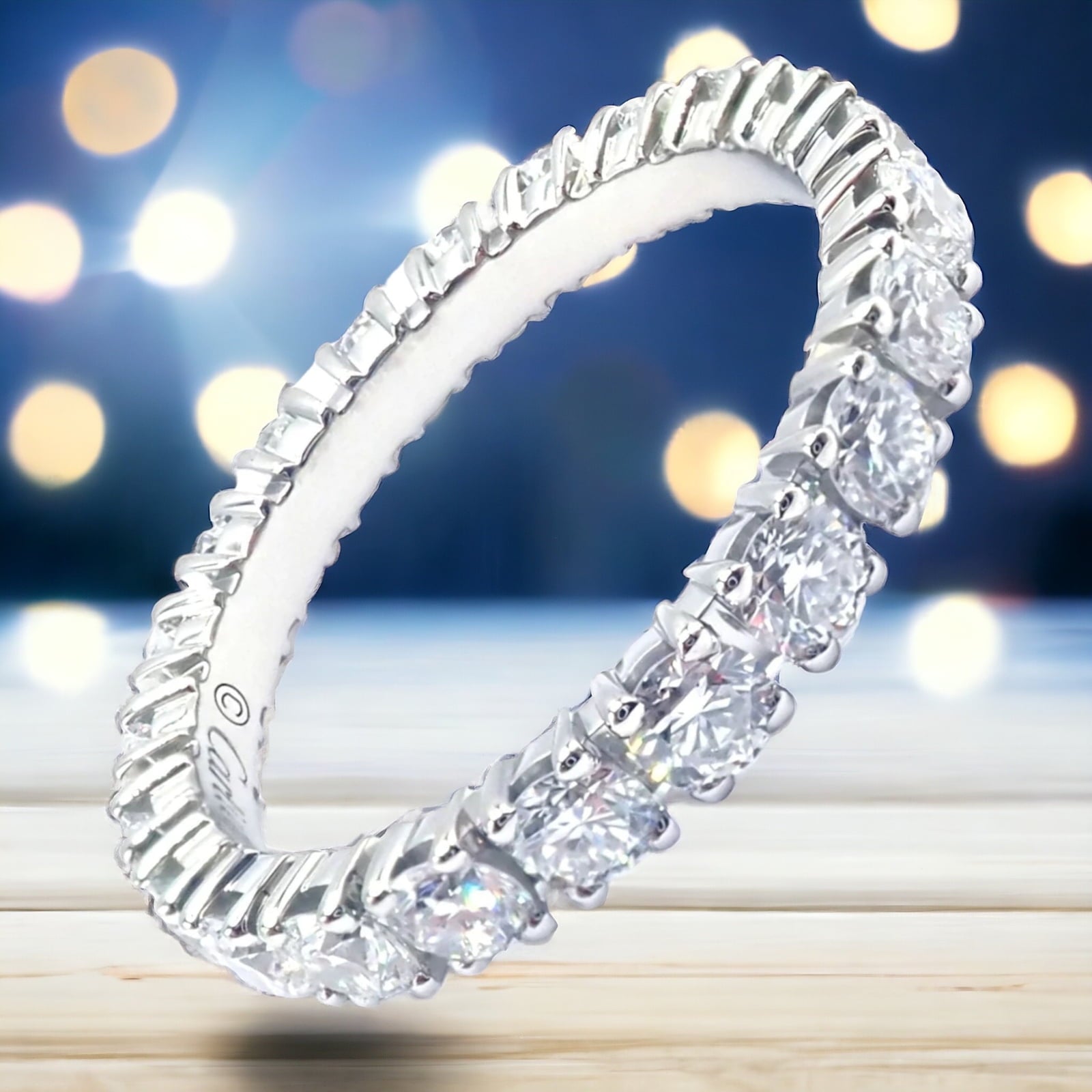 Authentic! Cartier Destinee Platinum Full Diamond Wedding Band Ring Si