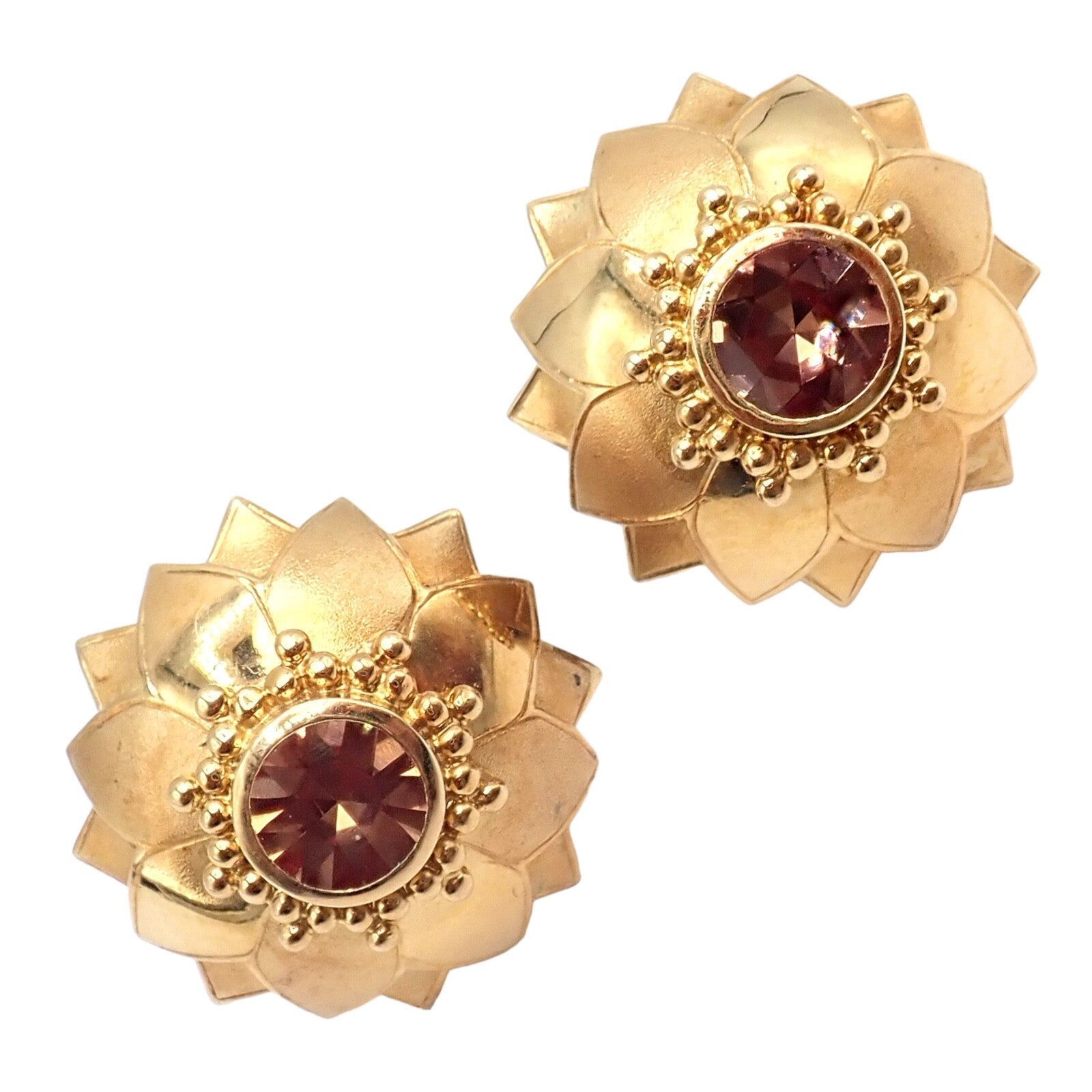 Rare! Vintage Paula Crevoshay 18k Gold Brown Zircon Round Flower Earrings OOAK | Fortrove