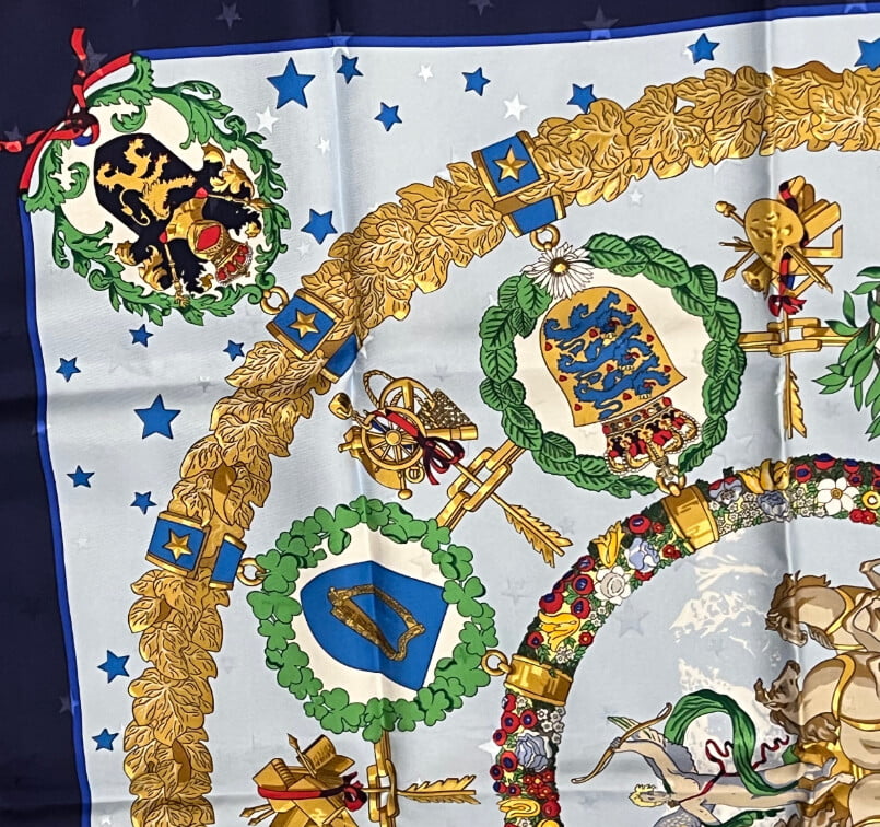 Hermes Clothing, Shoes & Accessories:Women:Women's Accessories:Scarves & Wraps Authentic RARE! Hermes Emblemes De L'Europe Vintage 90cm Silk Scarf