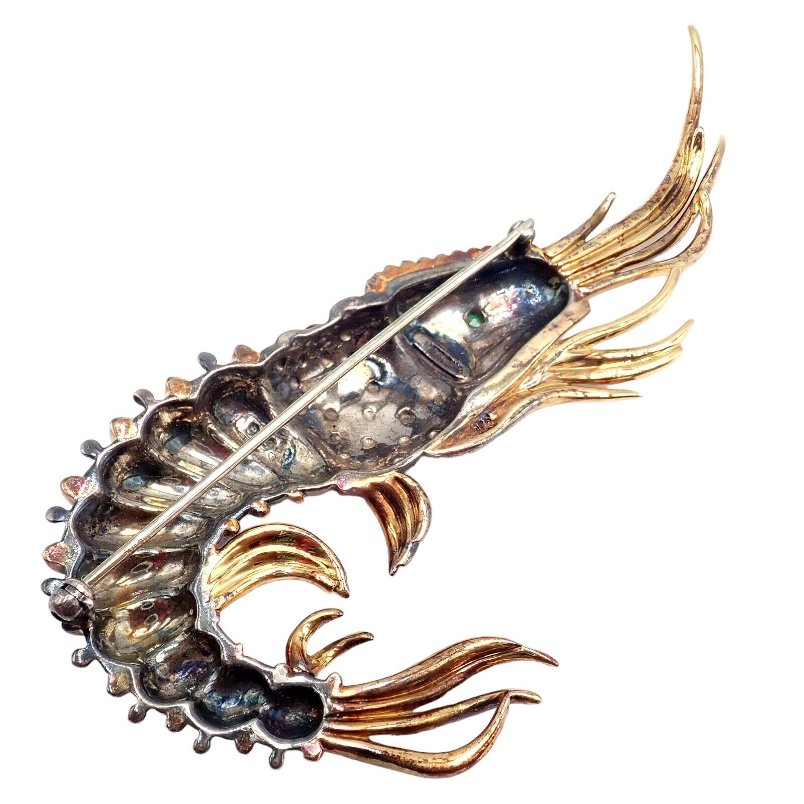 Vintage! Tiffany & Co Silver + 18k Yellow Gold Jumbo Prawn Shrimp Pin Brooch | Fortrove