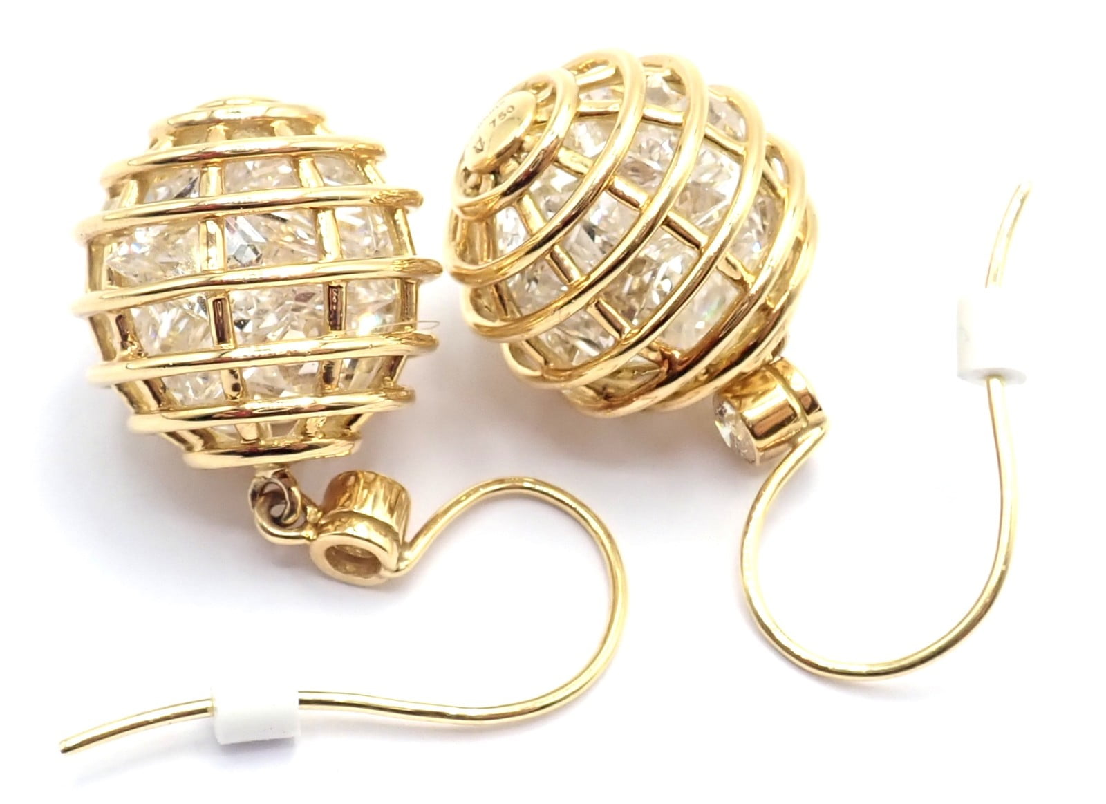 Verdura Jewelry & Watches:Fine Jewelry:Earrings Authentic! Verdura 18k Yellow Gold Diamond Rock Crystal Caged Dropped Earrings