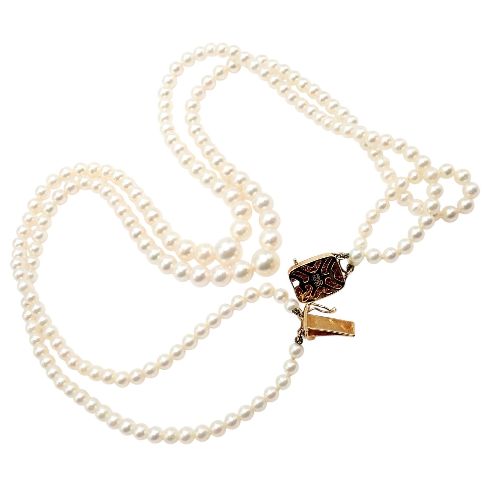 Mikimoto 18k Yellow Gold Pearl Double Strand Graduated 17" Princess Necklace | Fortrove