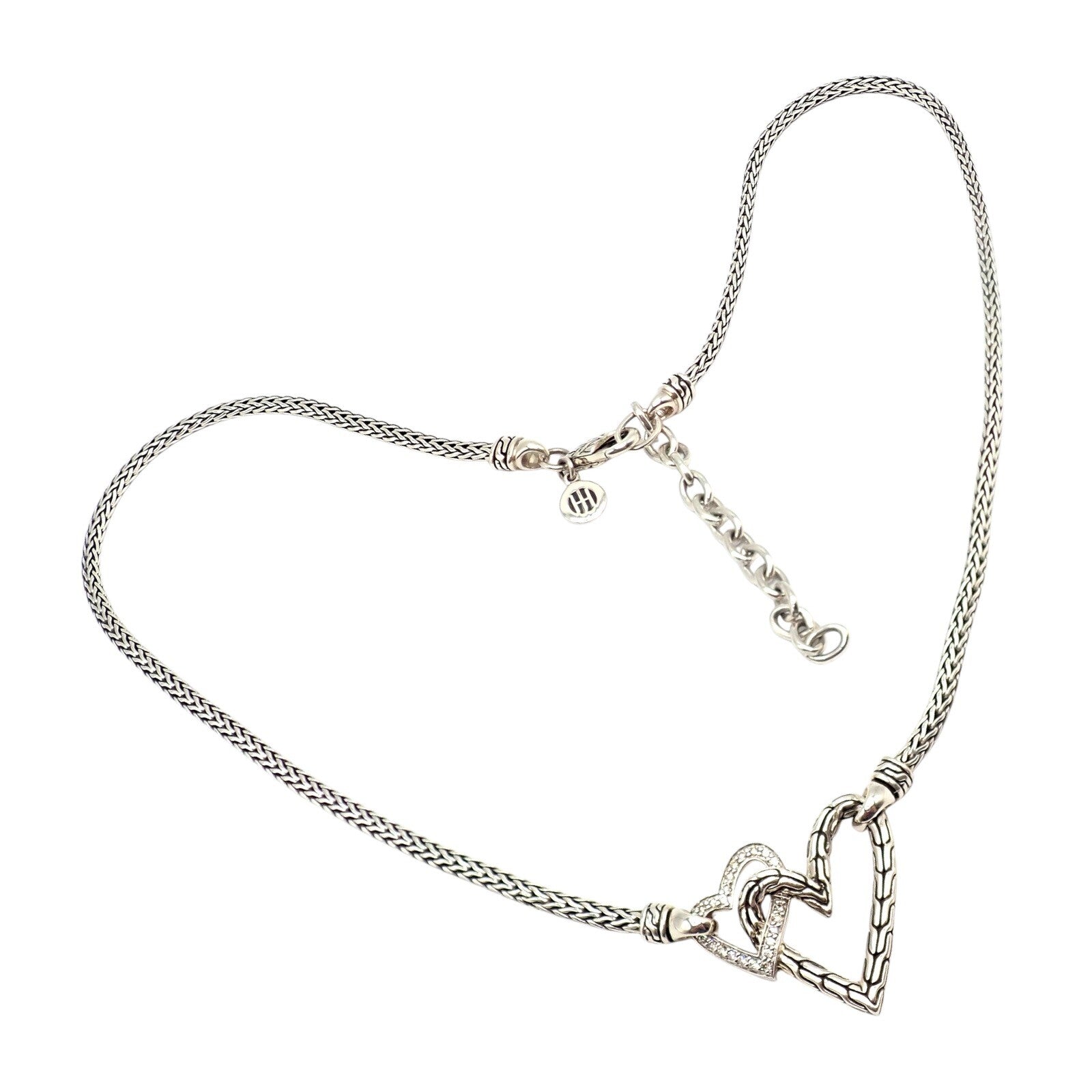 John Hardy Jewelry & Watches:Fine Jewelry:Necklaces & Pendants Authentic! John Hardy JH Silver Diamond Double Heart Manah Necklace