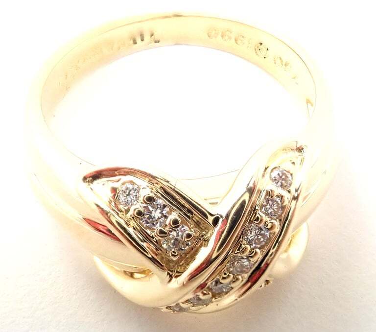 Authentic! Tiffany & Co 18k Yellow Gold Diamond Signature X Band Ring | Fortrove