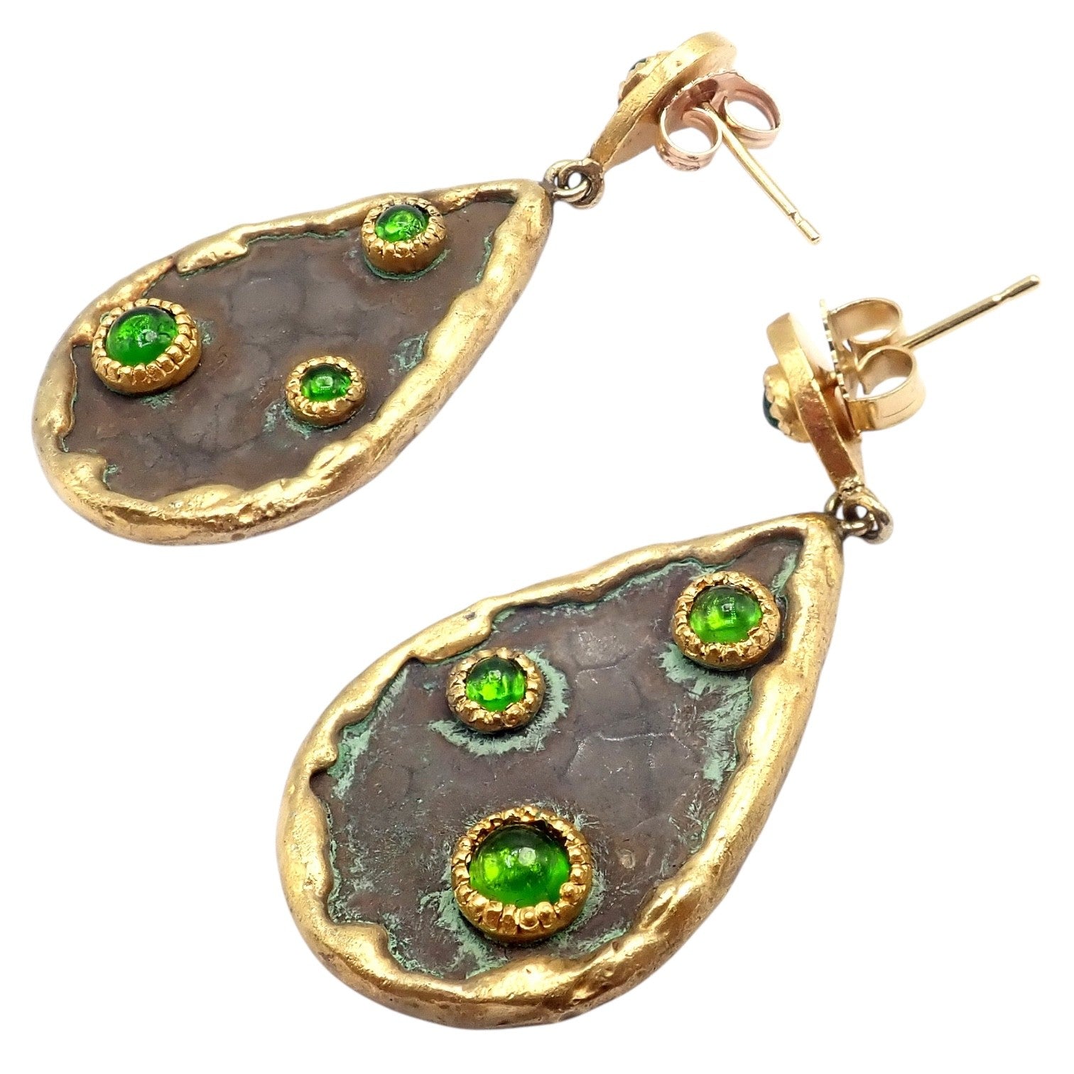 Rare! Victor Velyan 24k Yellow Gold + Silver Green Tourmaline Earrings | Fortrove