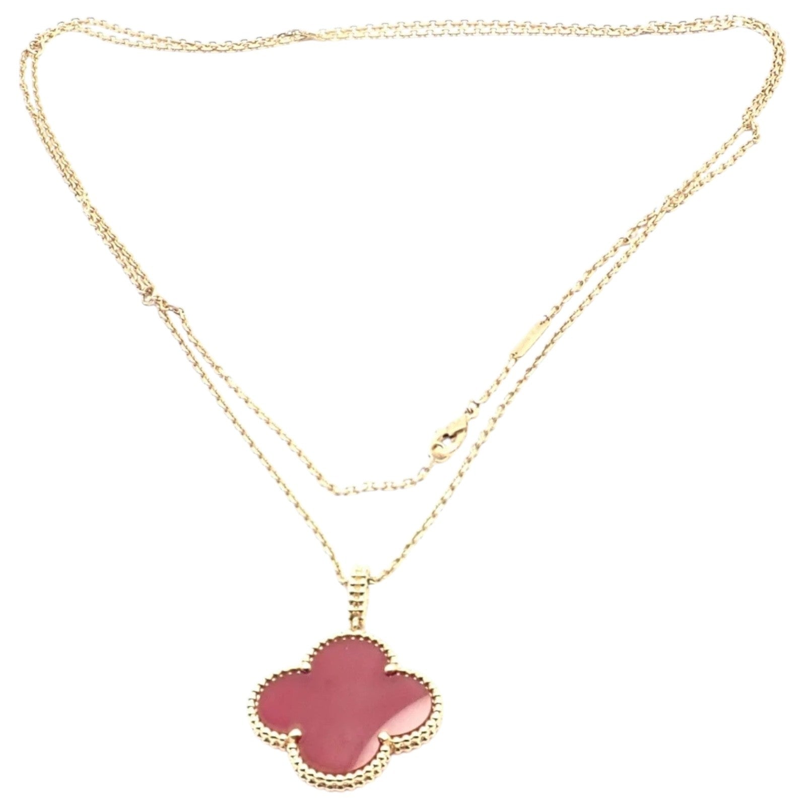 Van Cleef & Arpels 18k Gold Magic Alhambra Carnelian Motif Long Necklace Cert | Fortrove