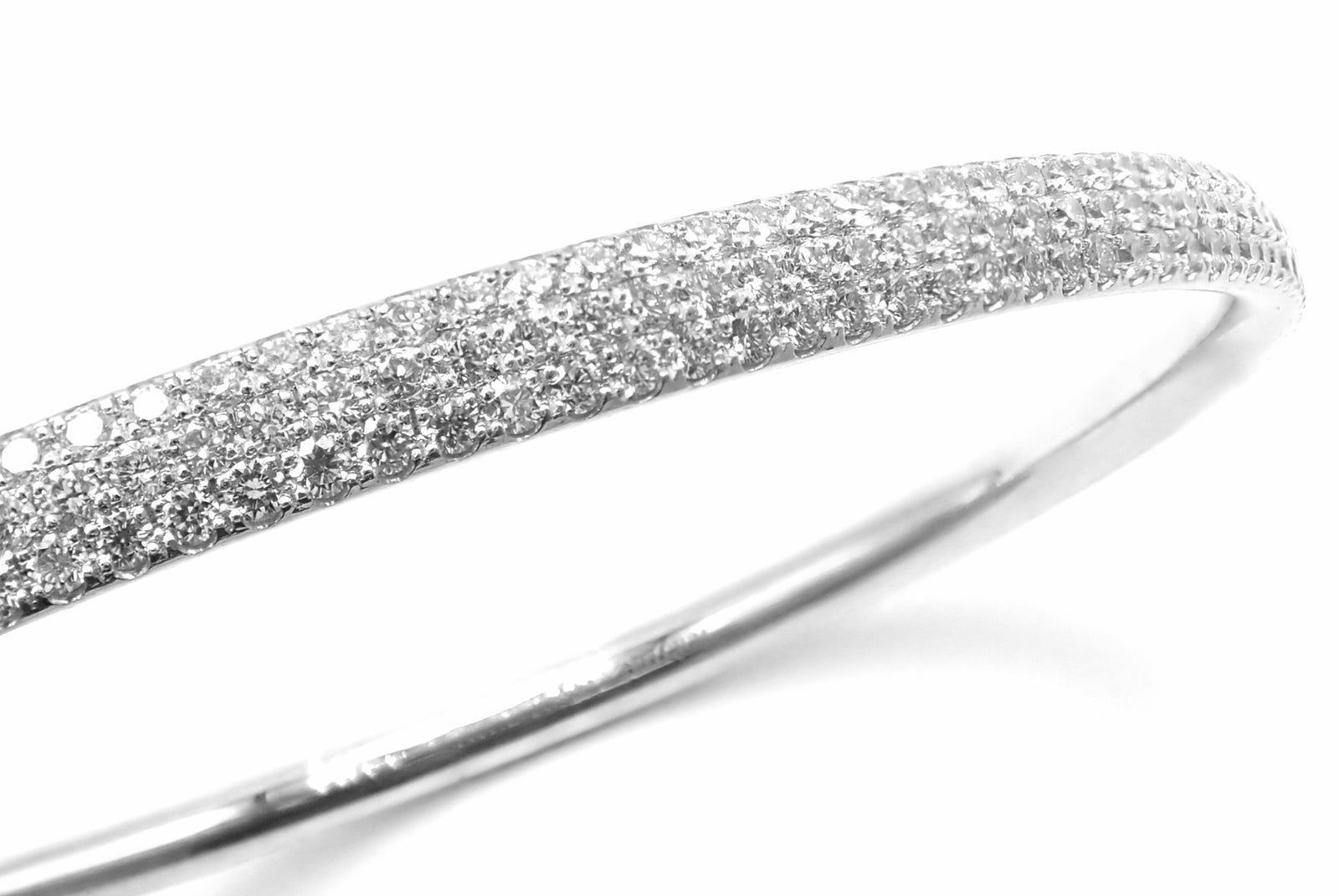 Tiffany & Co Metro 18k White Gold Full Diamond Three Row Bangle Bracelet $22,300 | Fortrove