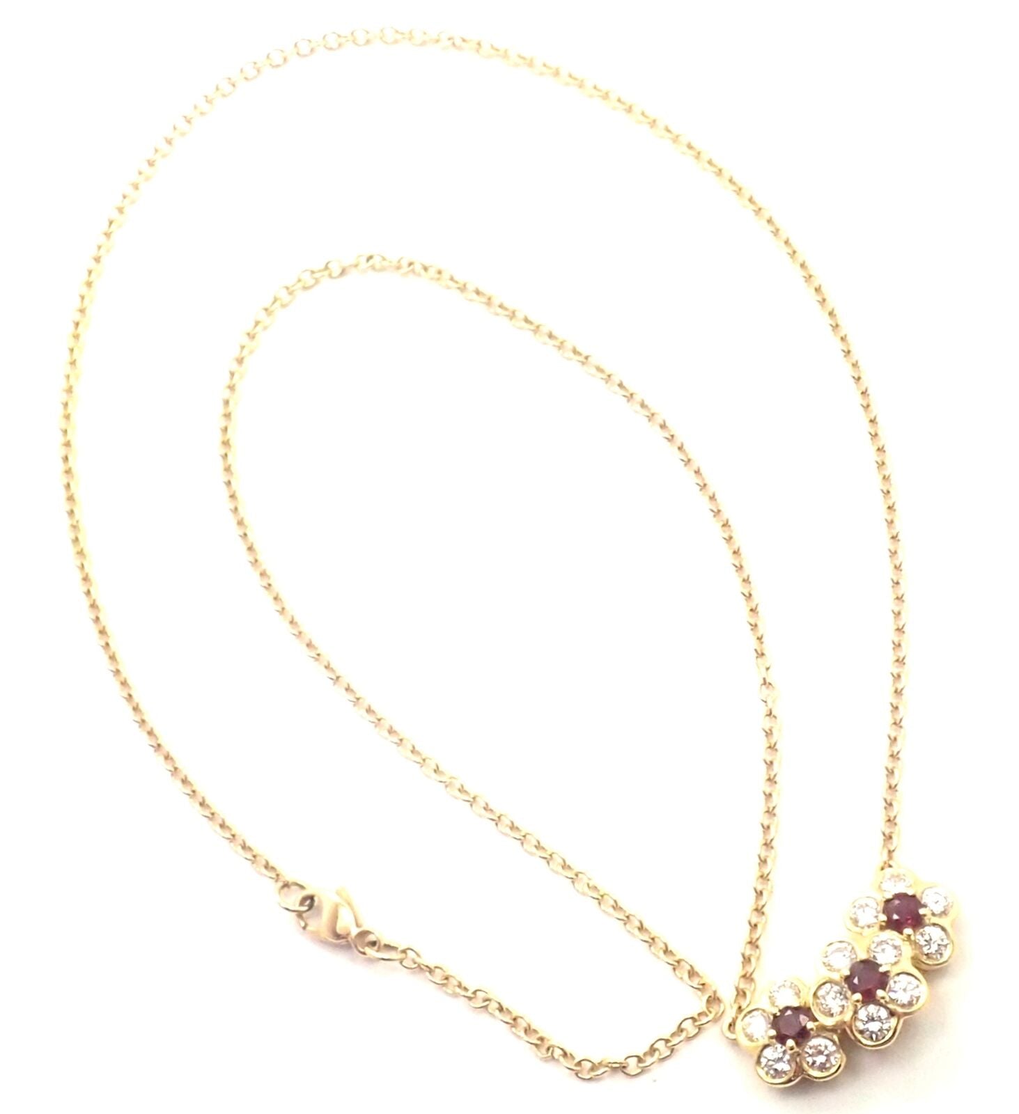 Authentic! Van Cleef & Arpels 18k Yellow Gold Ruby Diamond Fleurette Necklace | Fortrove