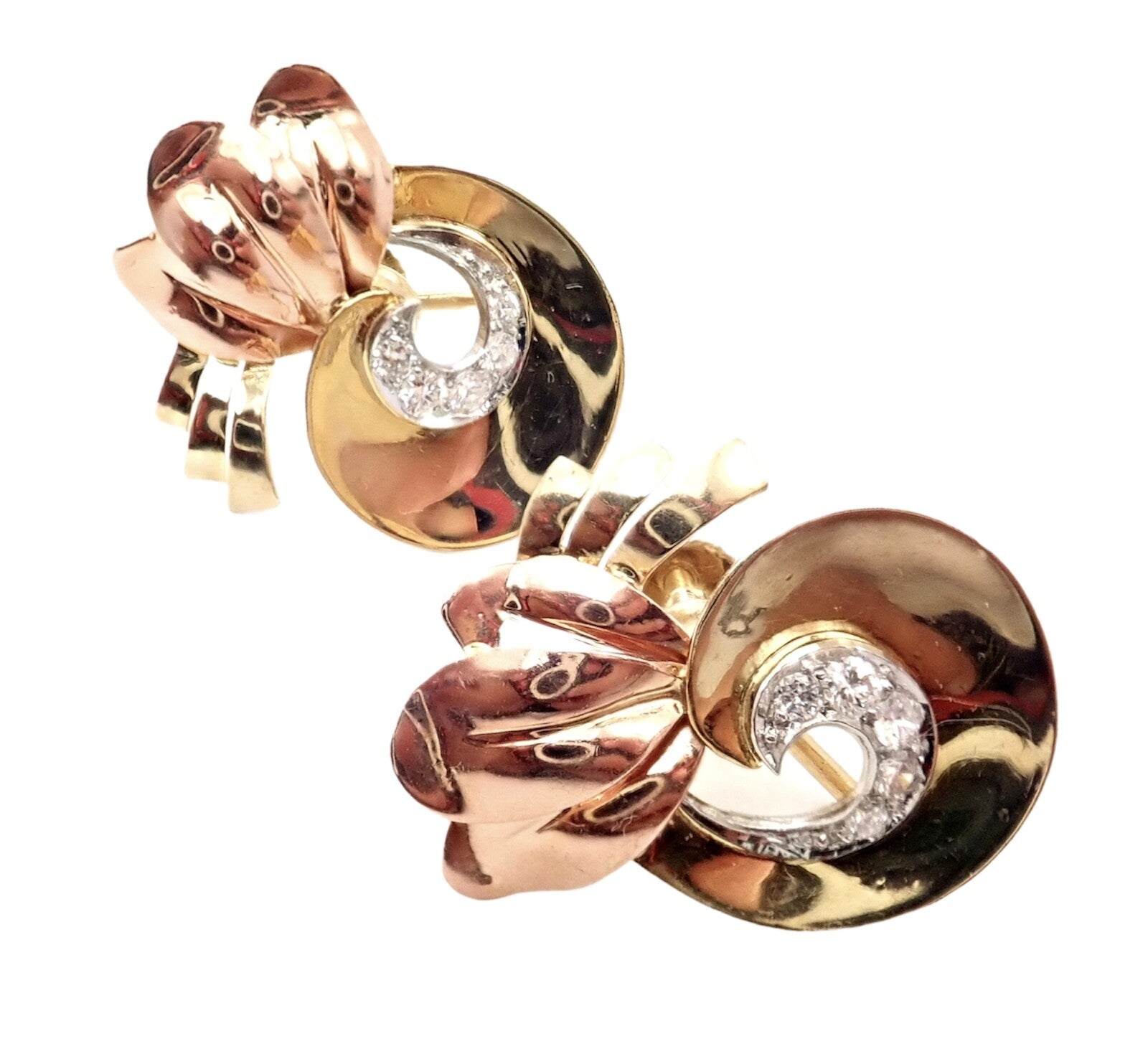 Rare Vintage Tiffany & Co 14k Yellow Rose Gold Diamond Screwback Earrings | Fortrove