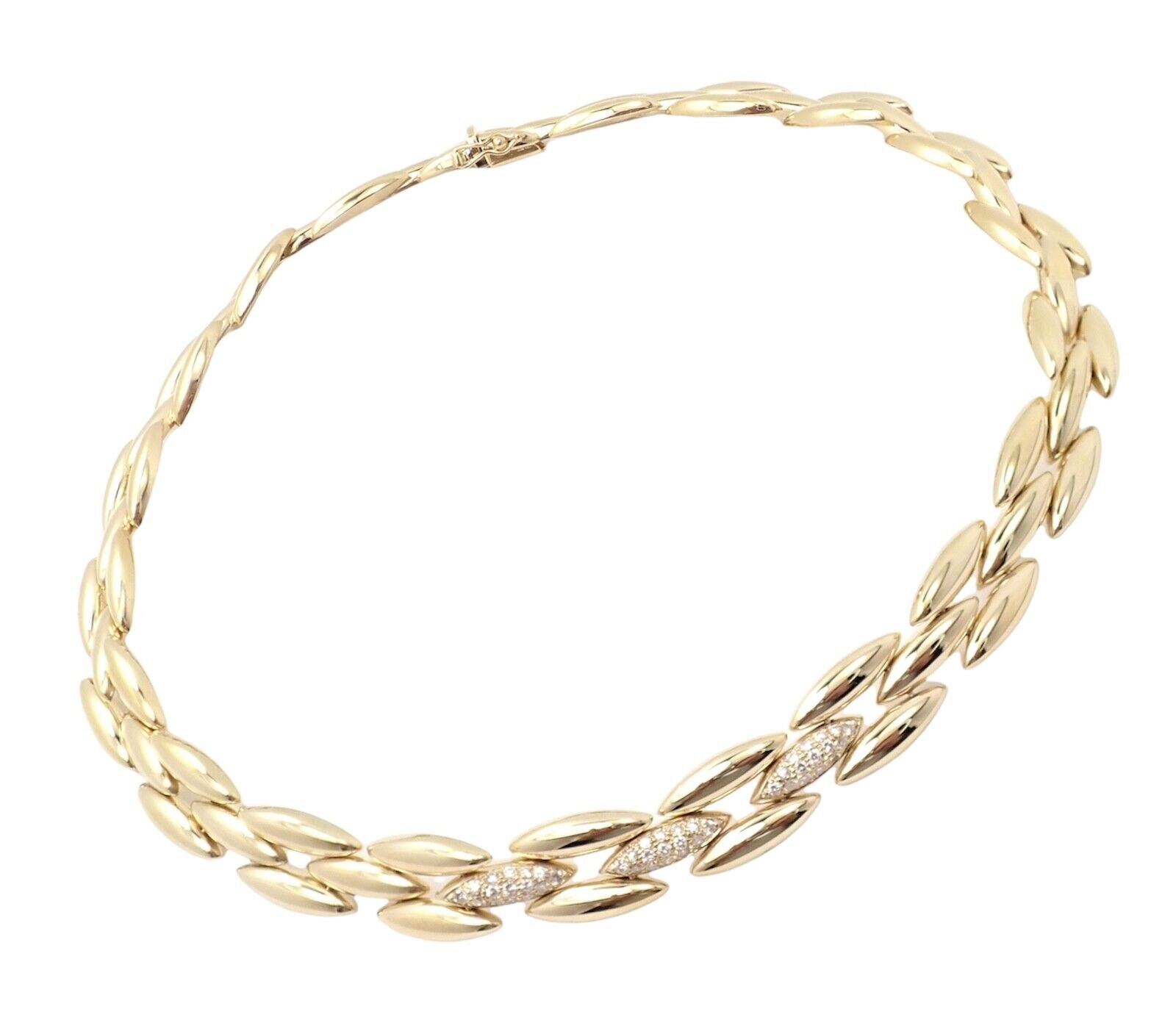 Authentic! Cartier 18k Yellow Gold Diamond Three Row Gentiane Rice Link Necklace | Fortrove