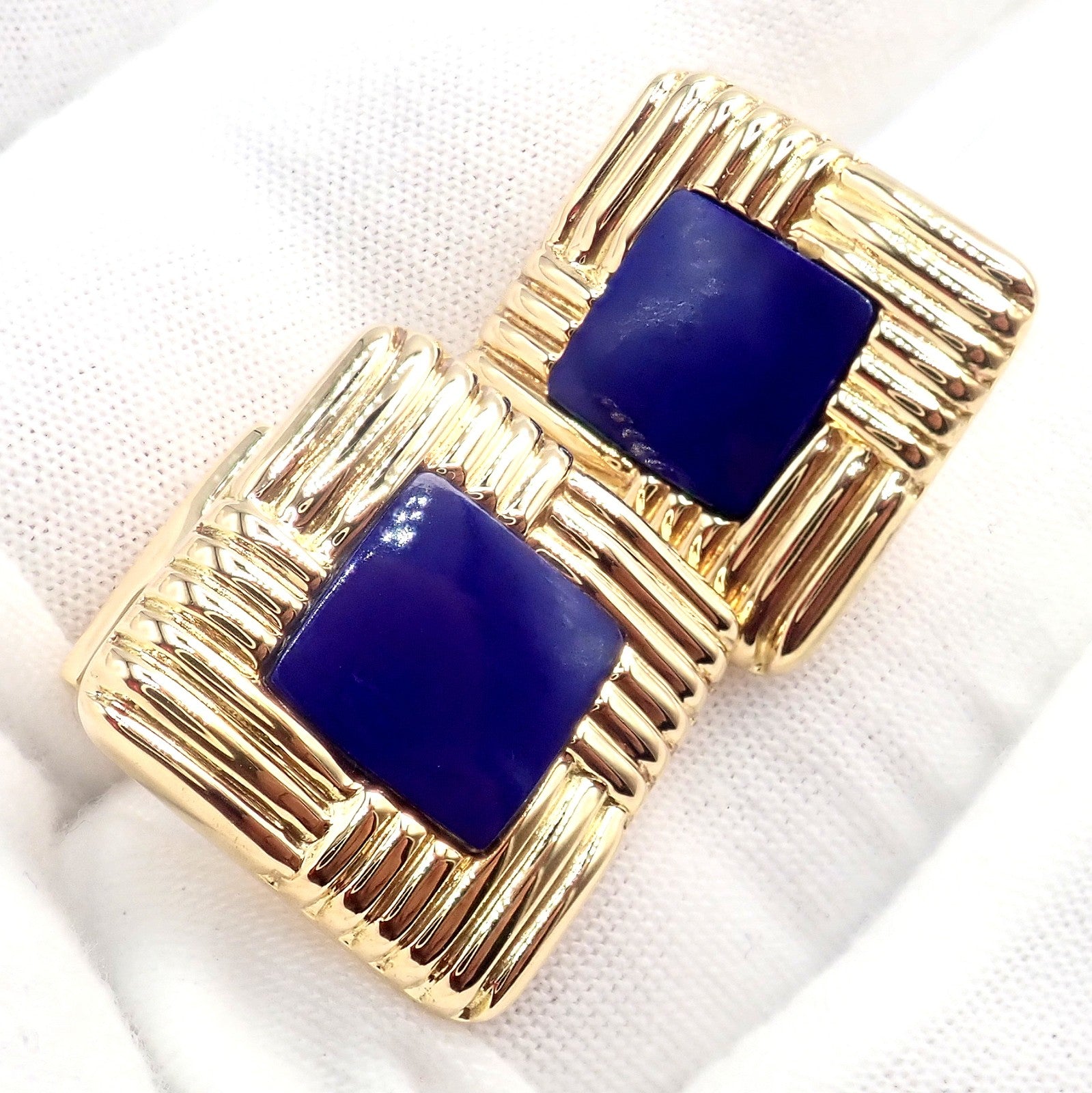 Piaget 18k Yellow Gold Large Lapis Lazuli Rope Square Gold Cufflinks | Fortrove