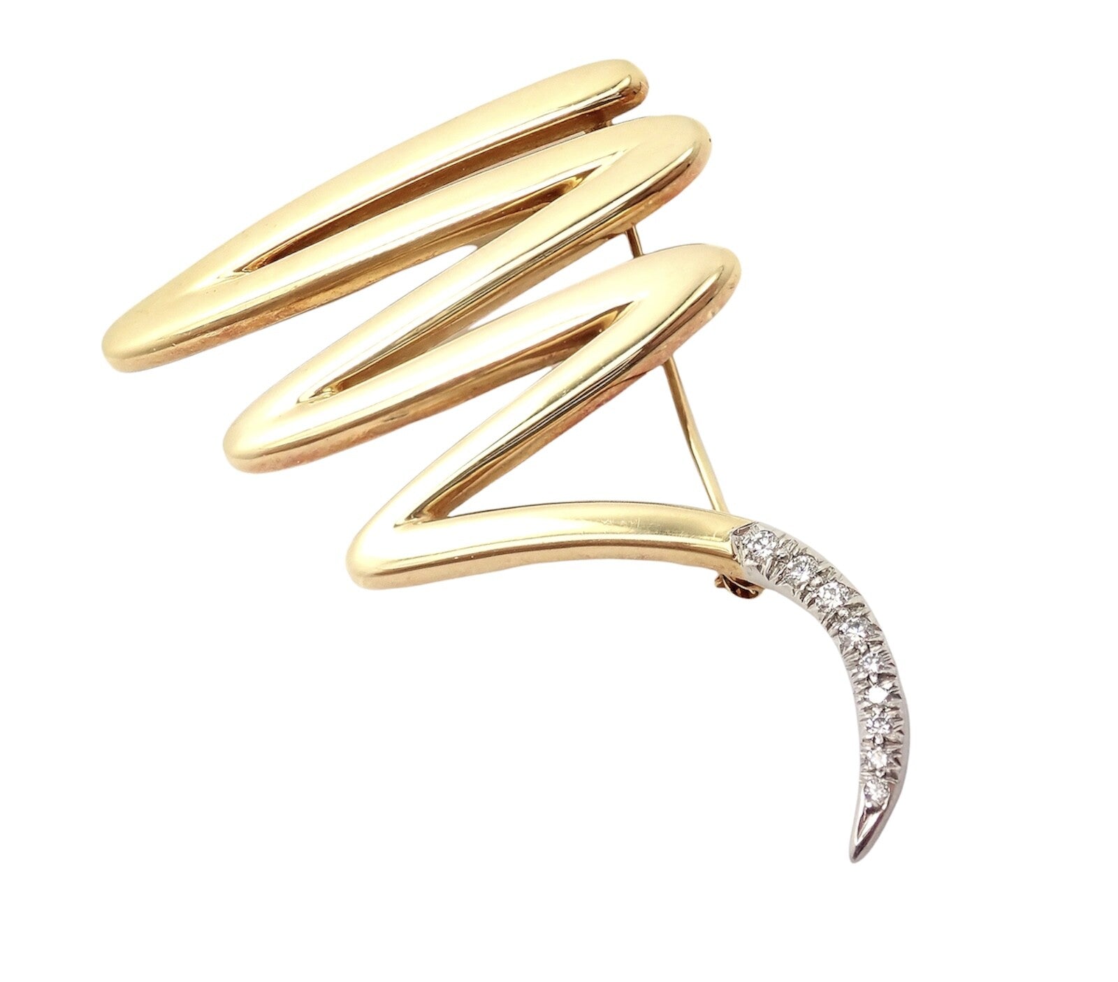 Tiffany & Co 18k Yellow Gold Platinum Picasso Diamond Large Squiggle Pin Brooch | Fortrove
