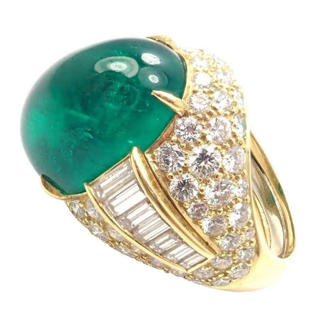 Authentic! David Webb 18k Yellow Gold Diamond Large Colombian Emerald Ring AGL | Fortrove
