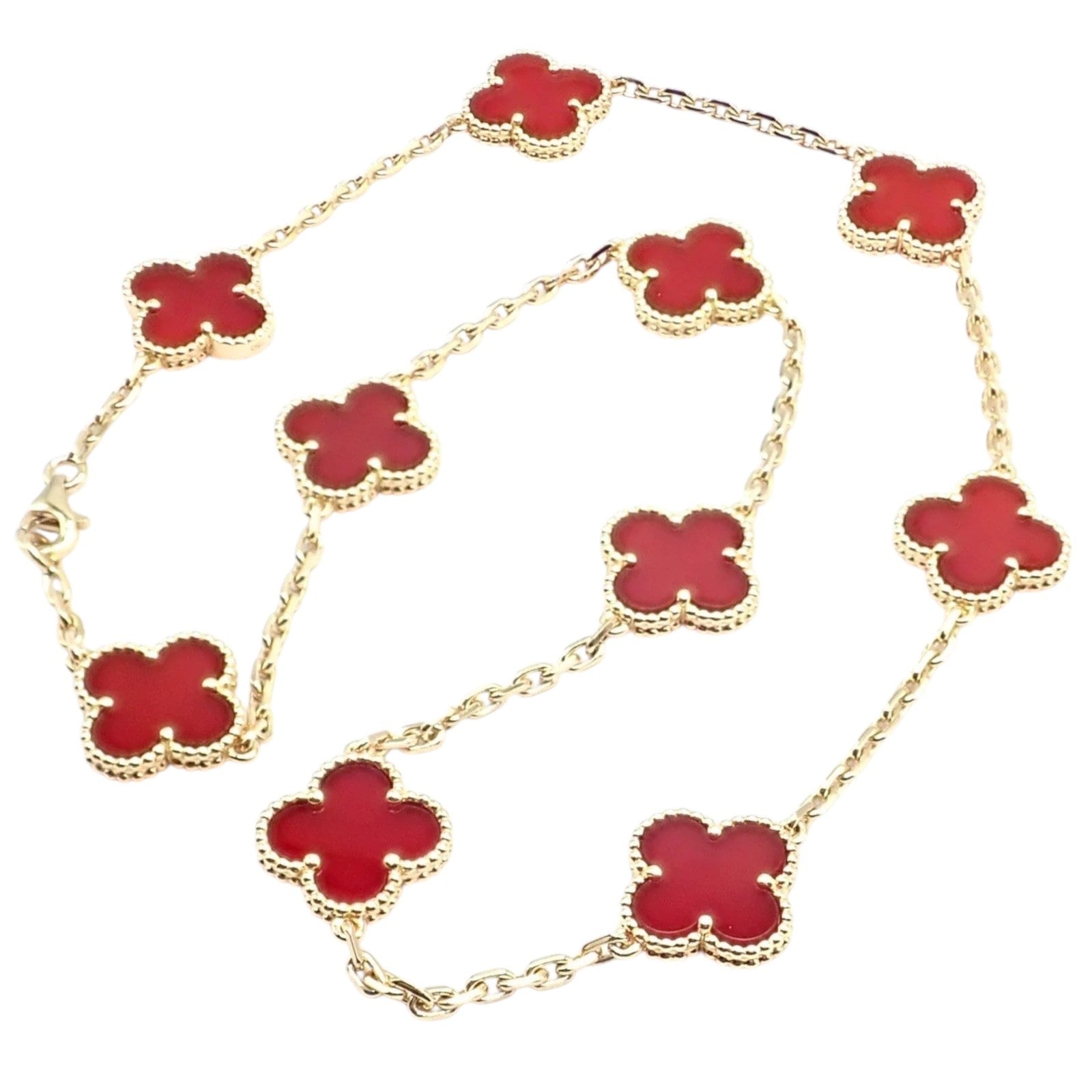 Van Cleef & Arpels Jewelry & Watches:Fine Jewelry:Necklaces & Pendants Authentic Van Cleef & Arpels 18k Gold 10 Motif Alhambra Carnelian Necklace Paper