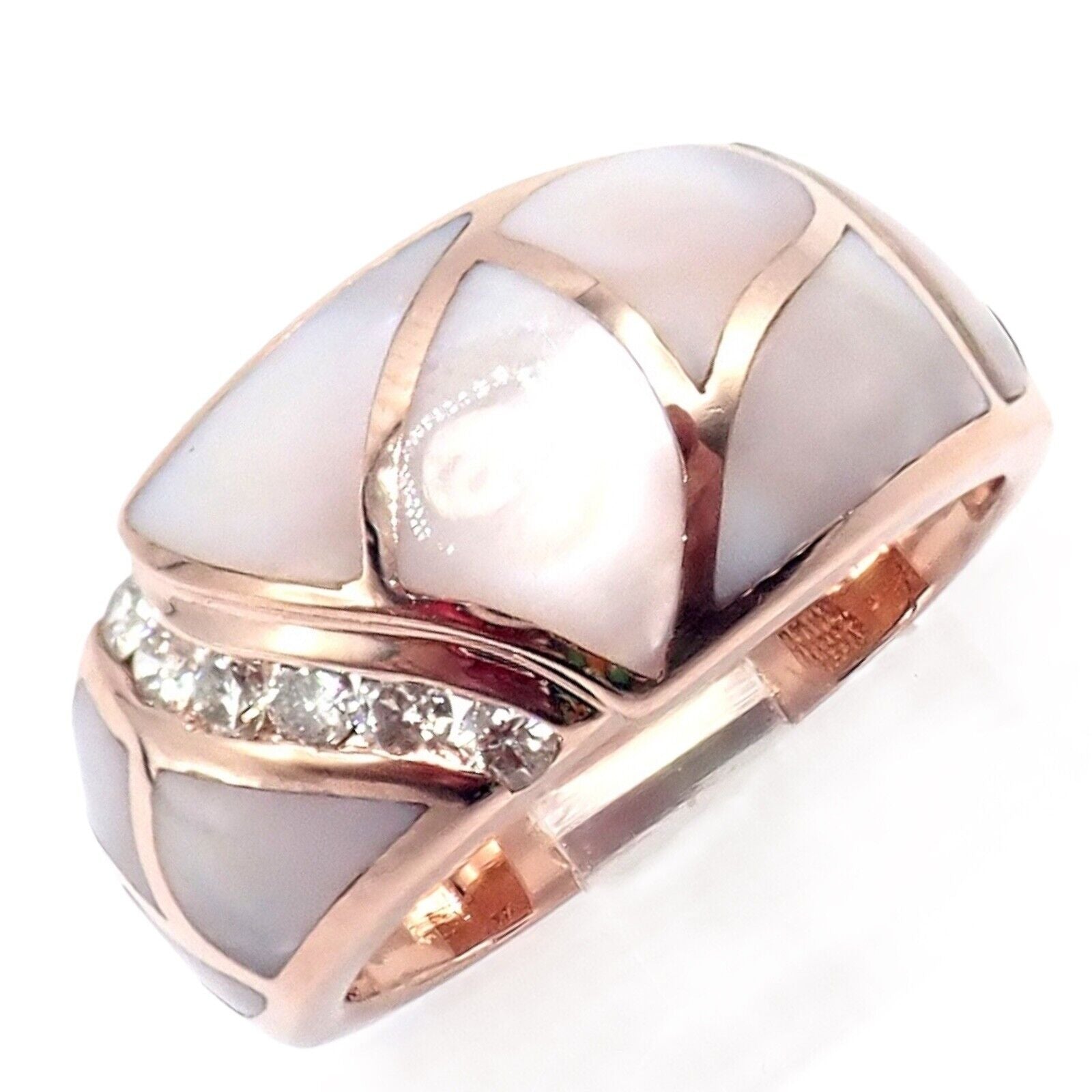 Vintage Estate 14k Rose Gold Diamond Mother of Pearl Ring sz 7.5 | Fortrove