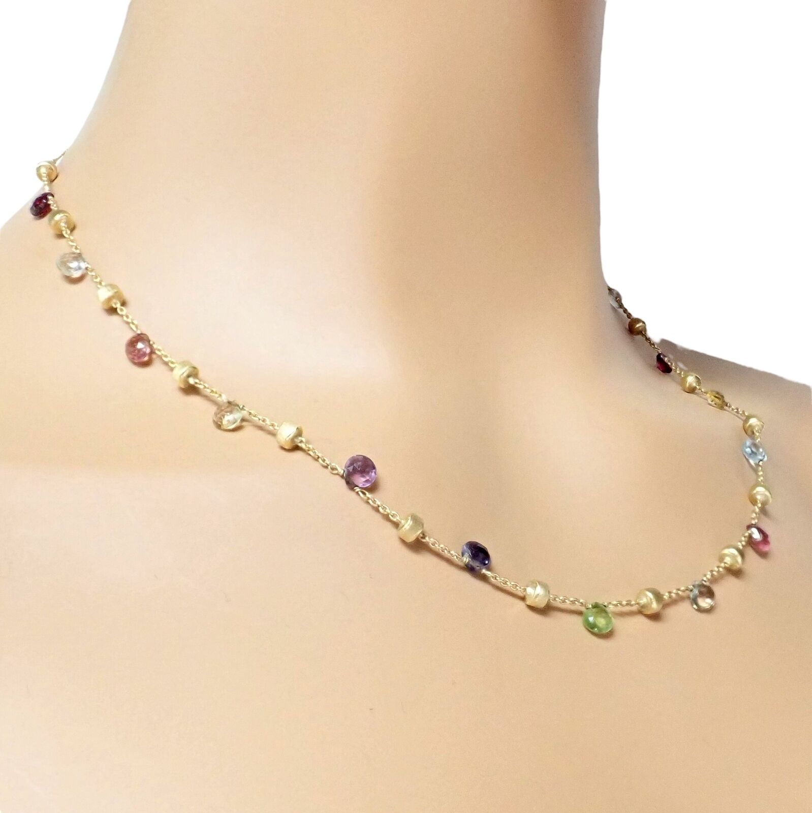 Authentic! Marco Bicego 18k Yellow Gold Multicolor Stones Paradise Necklace | Fortrove