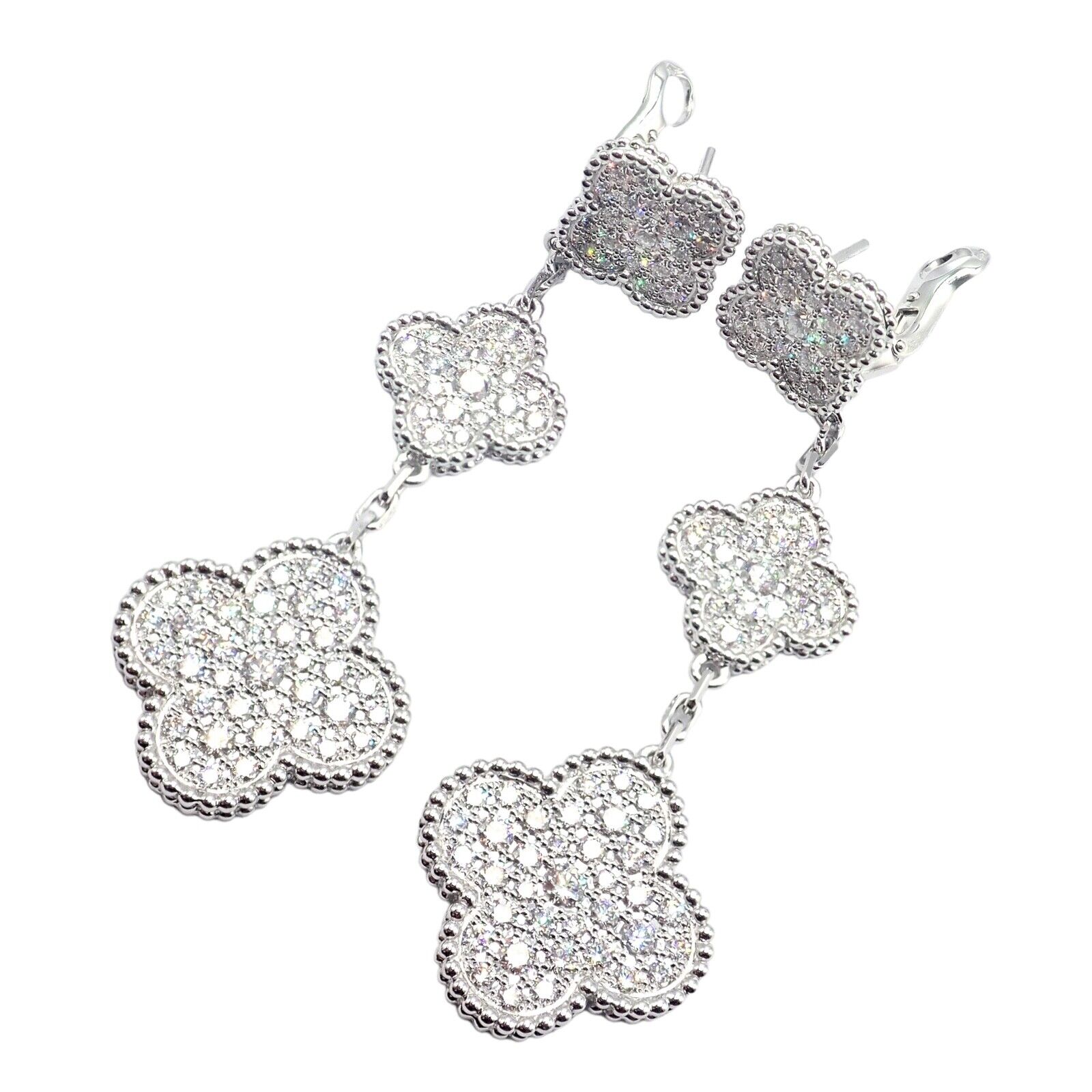 Van Cleef & Arpels Jewelry & Watches:Fine Jewelry:Earrings Van Cleef & Arpels 18k White Gold Diamond Magic Alhambra 3 Motifs Earrings