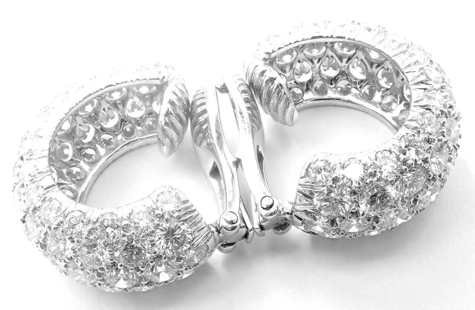 Authentic! David Webb Platinum 18k White Gold 10ct Diamond Hoop Earrings | Fortrove