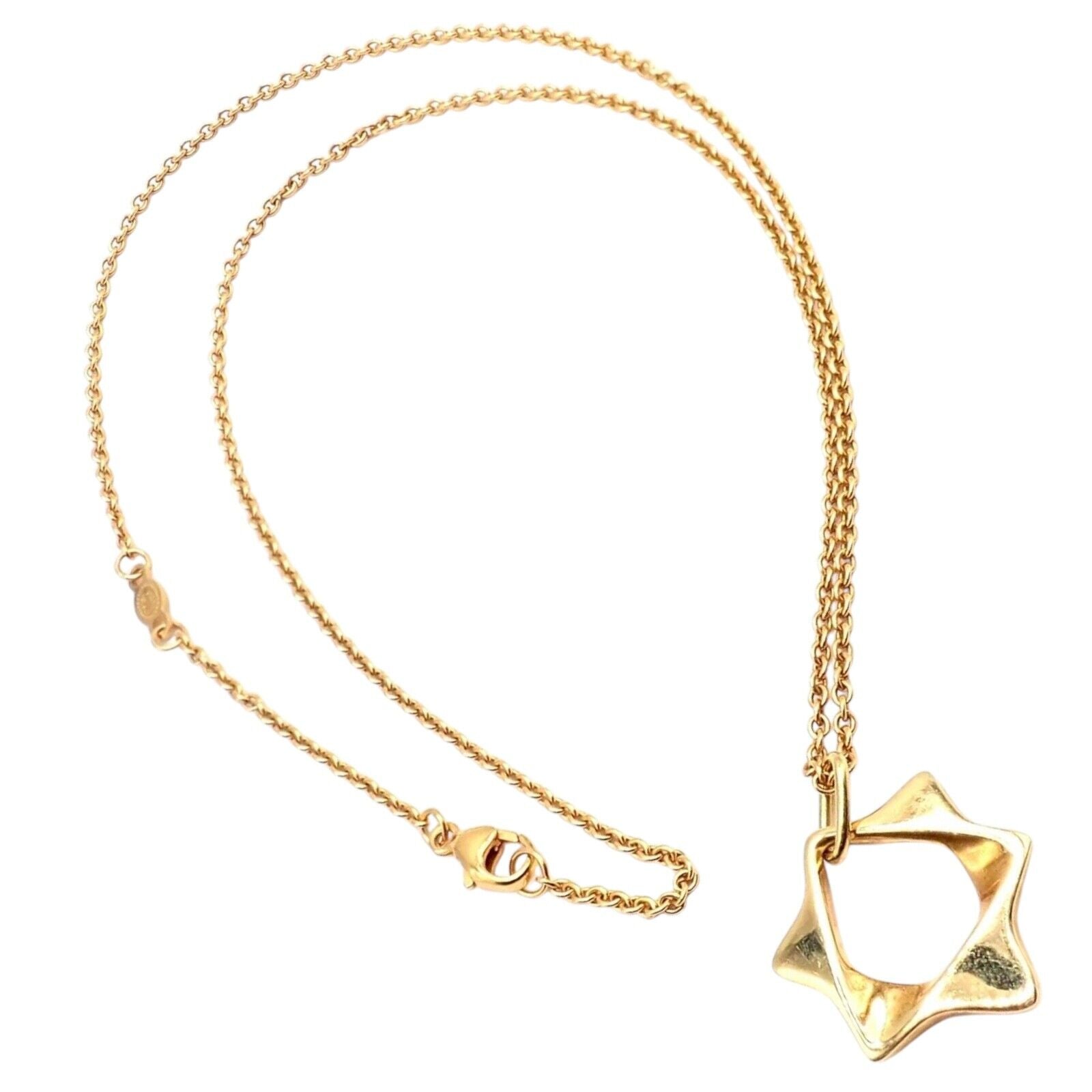 Authentic! Georg Jensen 18k Yellow Gold Star Of David Pendant Necklace | Fortrove