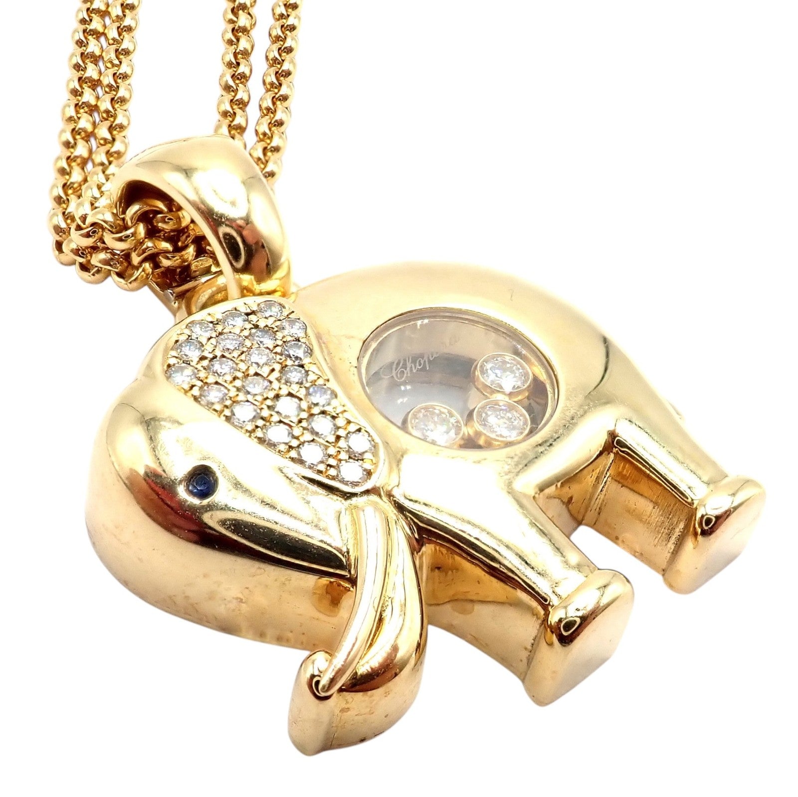 Authentic! Chopard 18k Yellow Gold Large Happy Elephant Pendant Necklace | Fortrove