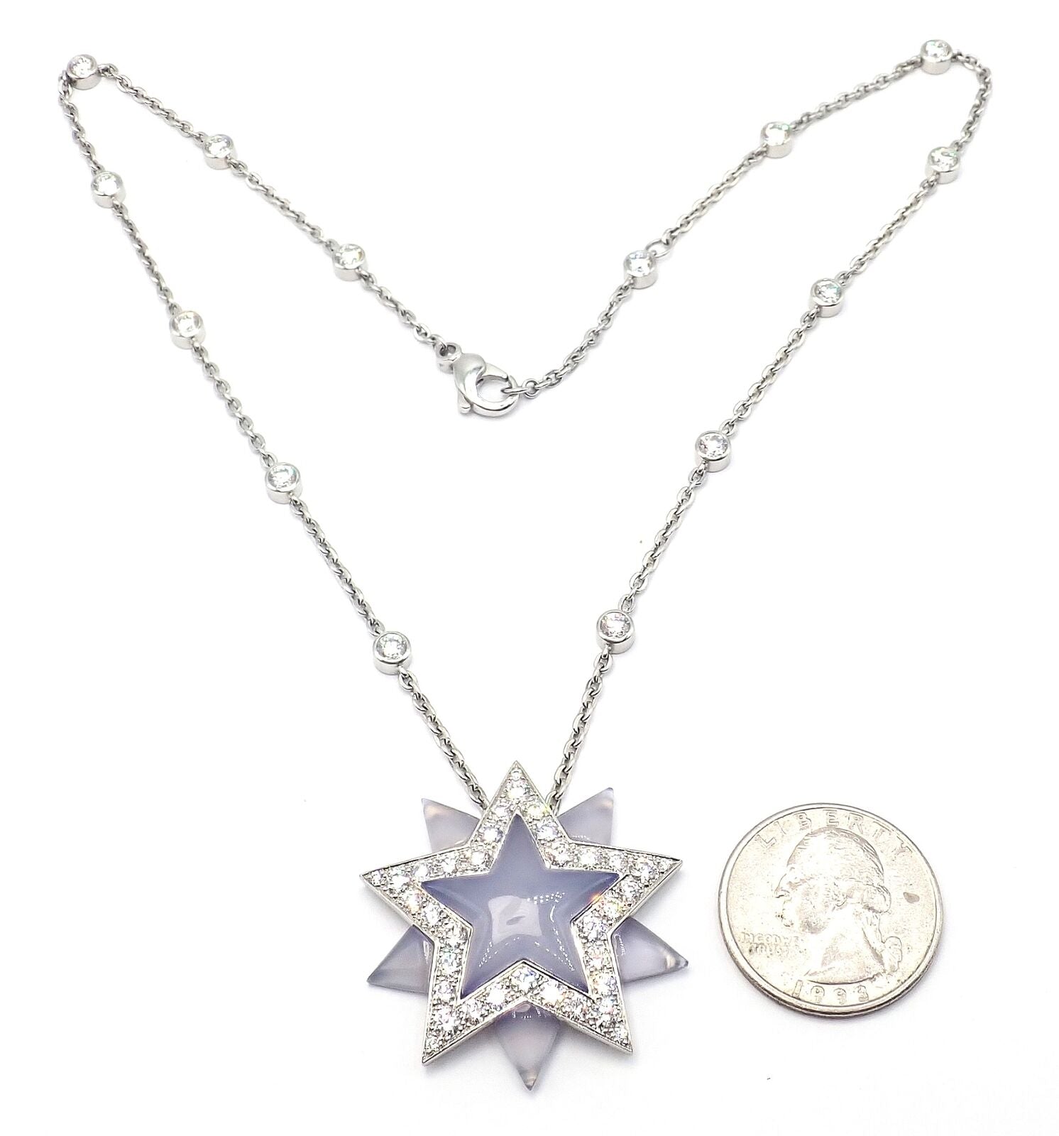 Authentic! Tiffany & Co Platinum Diamond Blue Chalcedony Star Pendant Necklace | Fortrove