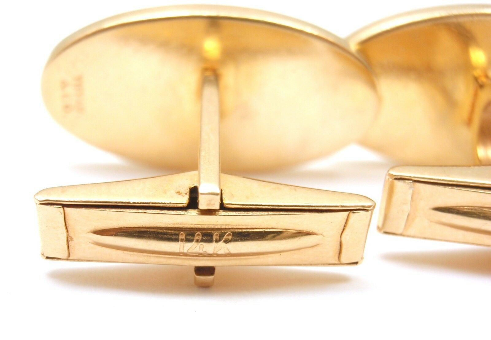 RARE TIFFANY AND CO. 14k YELLOW GOLD TEXTURED SAPPHIRE MENS CUFFLINKS