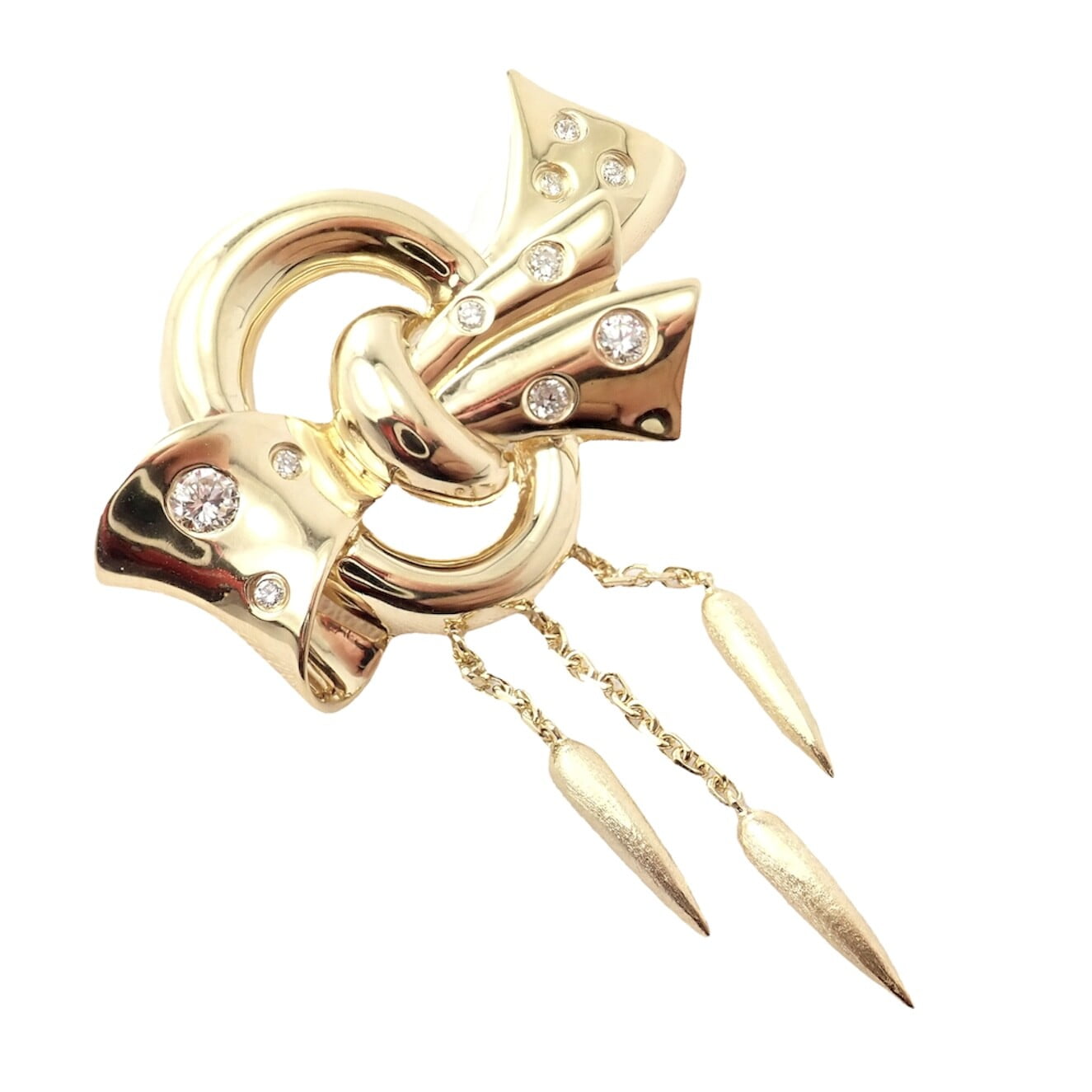 Christian Dior Jewelry & Watches:Fine Jewelry:Brooches & Pins Authentic Vintage Christian Dior 18k Yellow Gold Diamond Pendulum Bow Brooch Pin