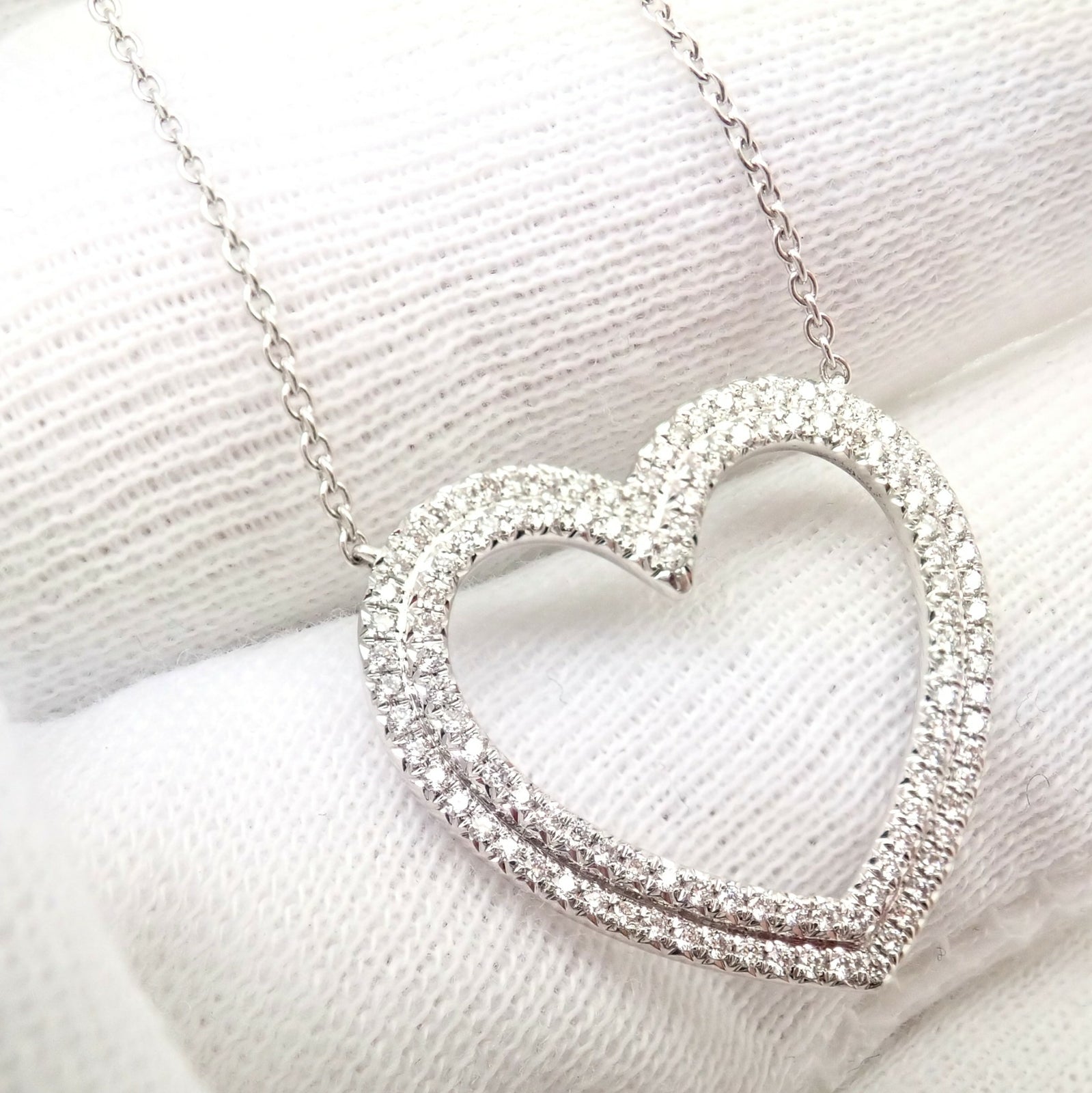 Tiffany & Co. Jewelry & Watches:Fine Jewelry:Necklaces & Pendants Authentic! Tiffany & Co Platinum Diamond Heart Double Metro Pendant Necklace