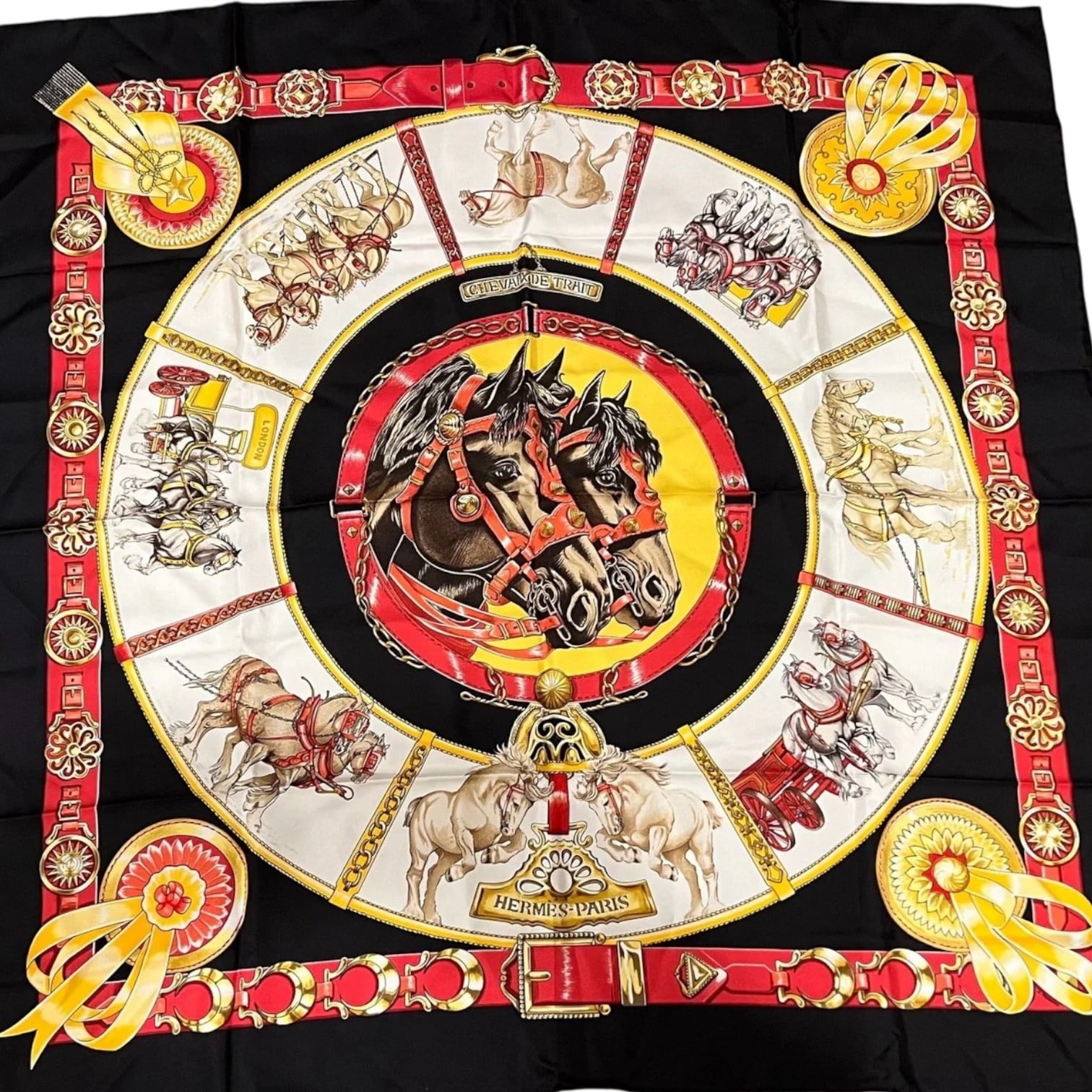 Hermes Clothing, Shoes & Accessories:Women:Women's Accessories:Scarves & Wraps Authentic Hermes Carré 90 cm Chevaux de Trait Silk Scarf