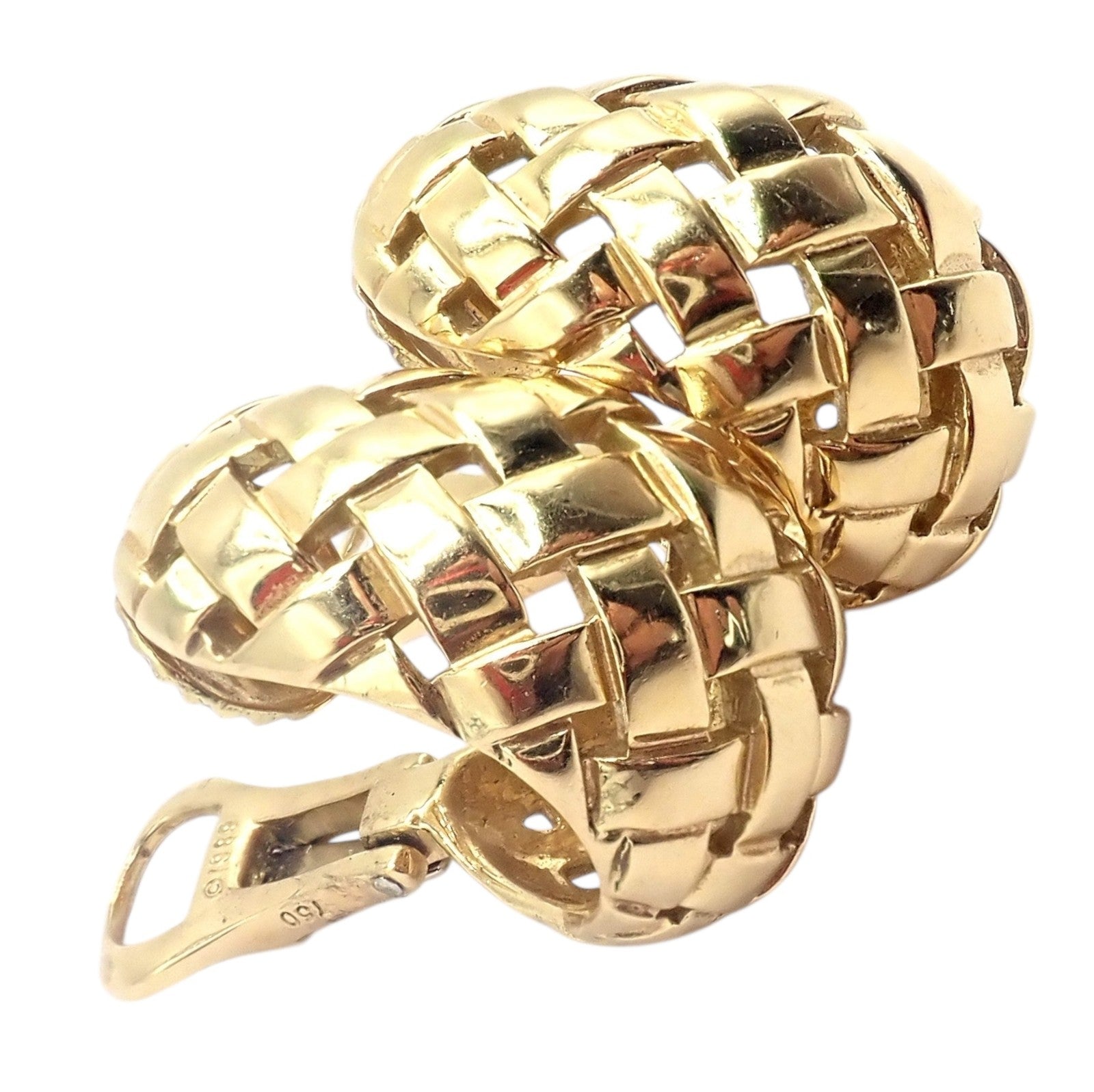Authentic! Tiffany & Co 18k Yellow Gold Vannerie Basket Weave Earrings 1989 | Fortrove