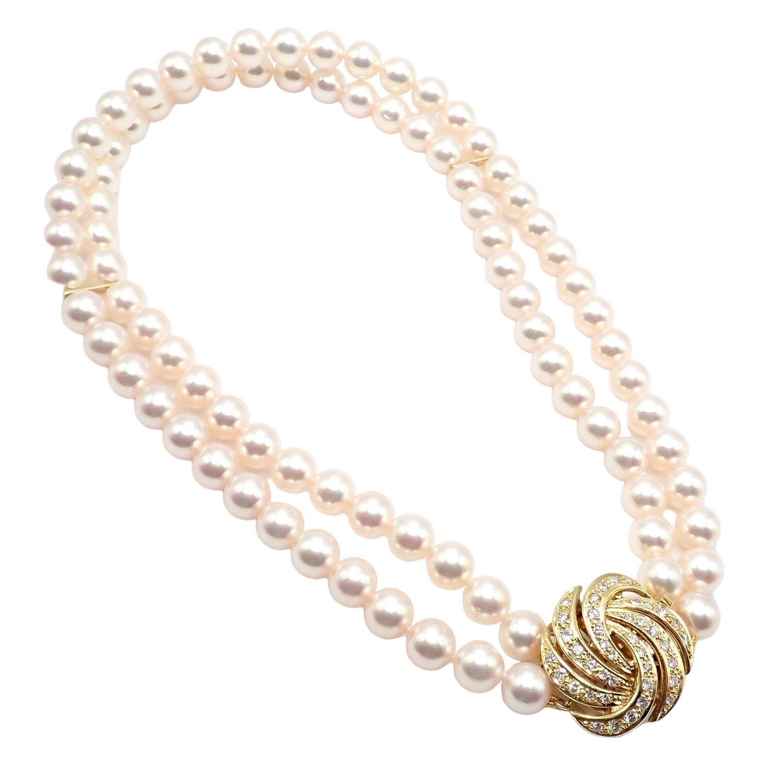 Mikimoto Jewelry & Watches:Fine Jewelry:Necklaces & Pendants Authentic! Mikimoto 18k Yellow Gold Diamond Double Strand 8mm Pearl Necklace