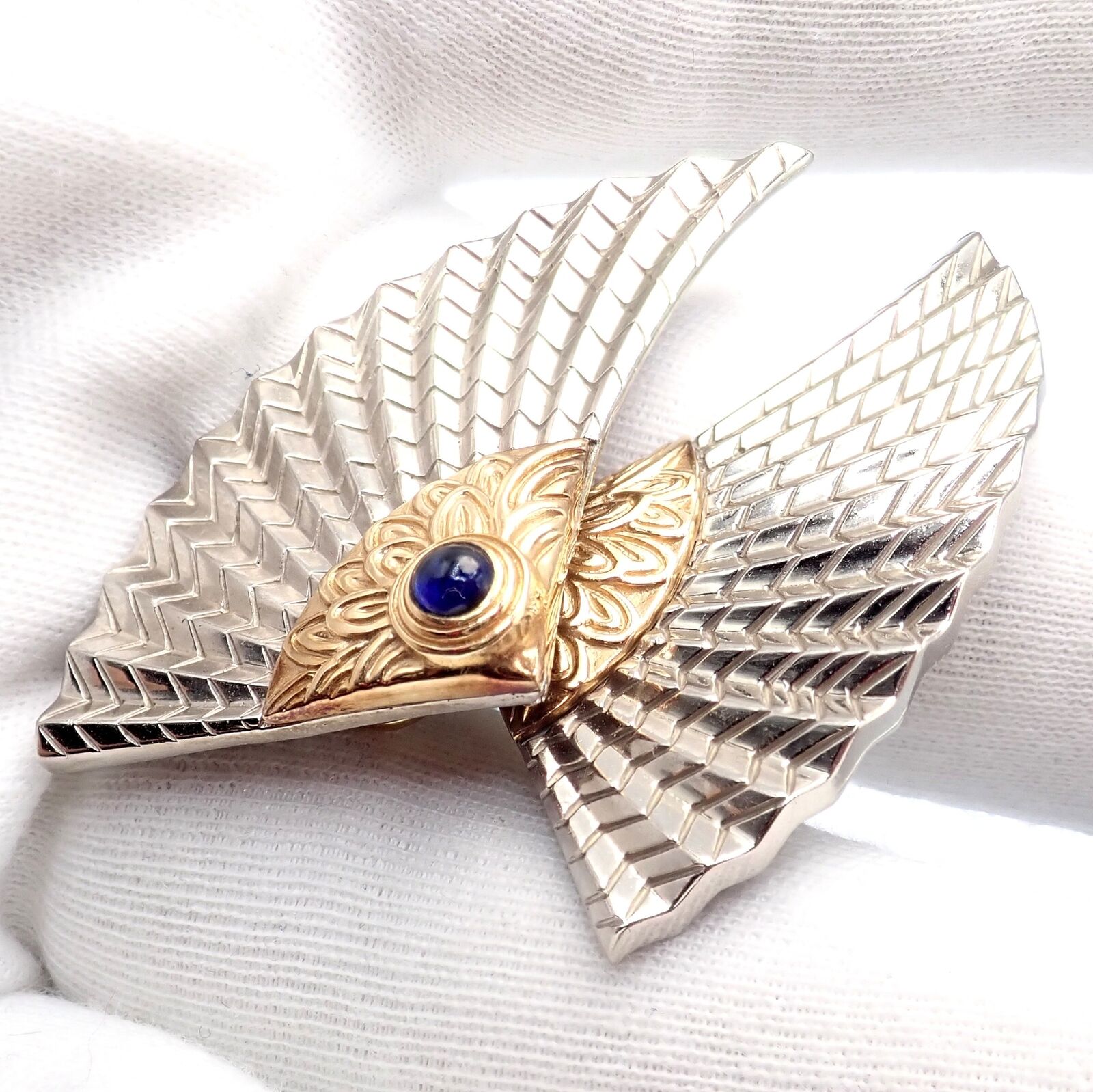 Erte Jewelry & Watches:Fine Jewelry:Earrings Rare! Erte CFA 14k Yellow Gold + Silver Nile Large Fan Sapphire Earrings