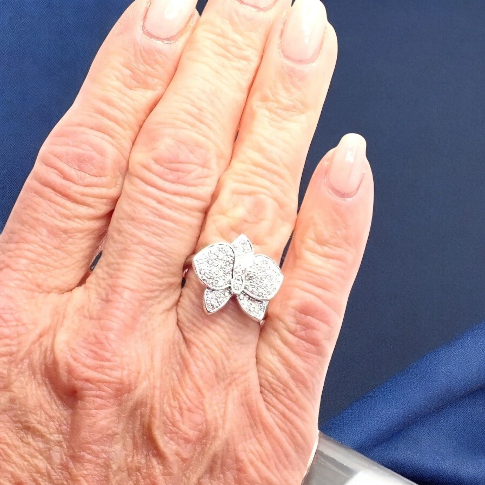 Authentic! Cartier Caresse D'orchidées Orchid Flower 18k White Gold Diamond Ring | Fortrove