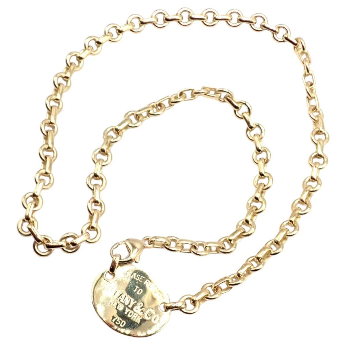 Authentic! Tiffany & Co Return To Tiffany 18k Yellow Gold Oval Tag Link Necklace | Fortrove