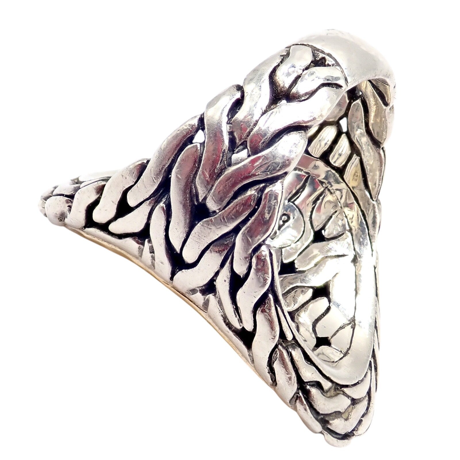 John Hardy JH Silver 22k Yellow Gold Classic Palu Saddle Cocktail Ring sz 7 | Fortrove