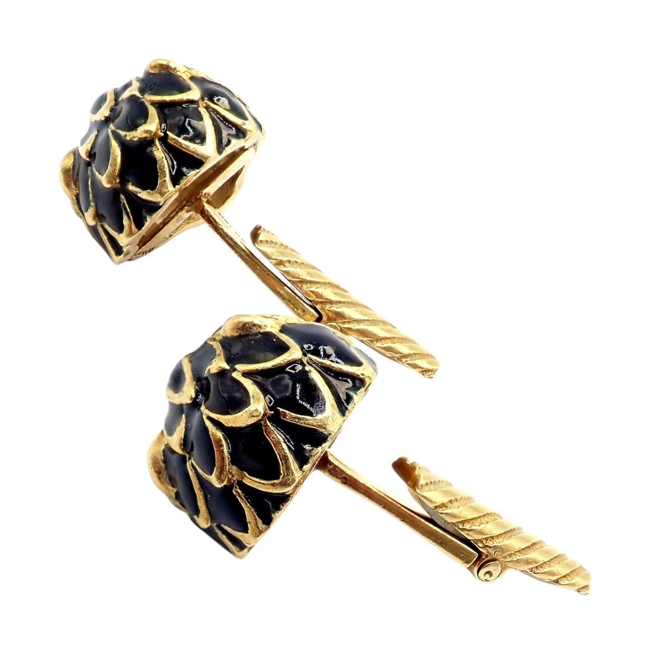 Vintage! David Webb 18k Yellow Gold Black Enamel Lion Cufflinks | Fortrove