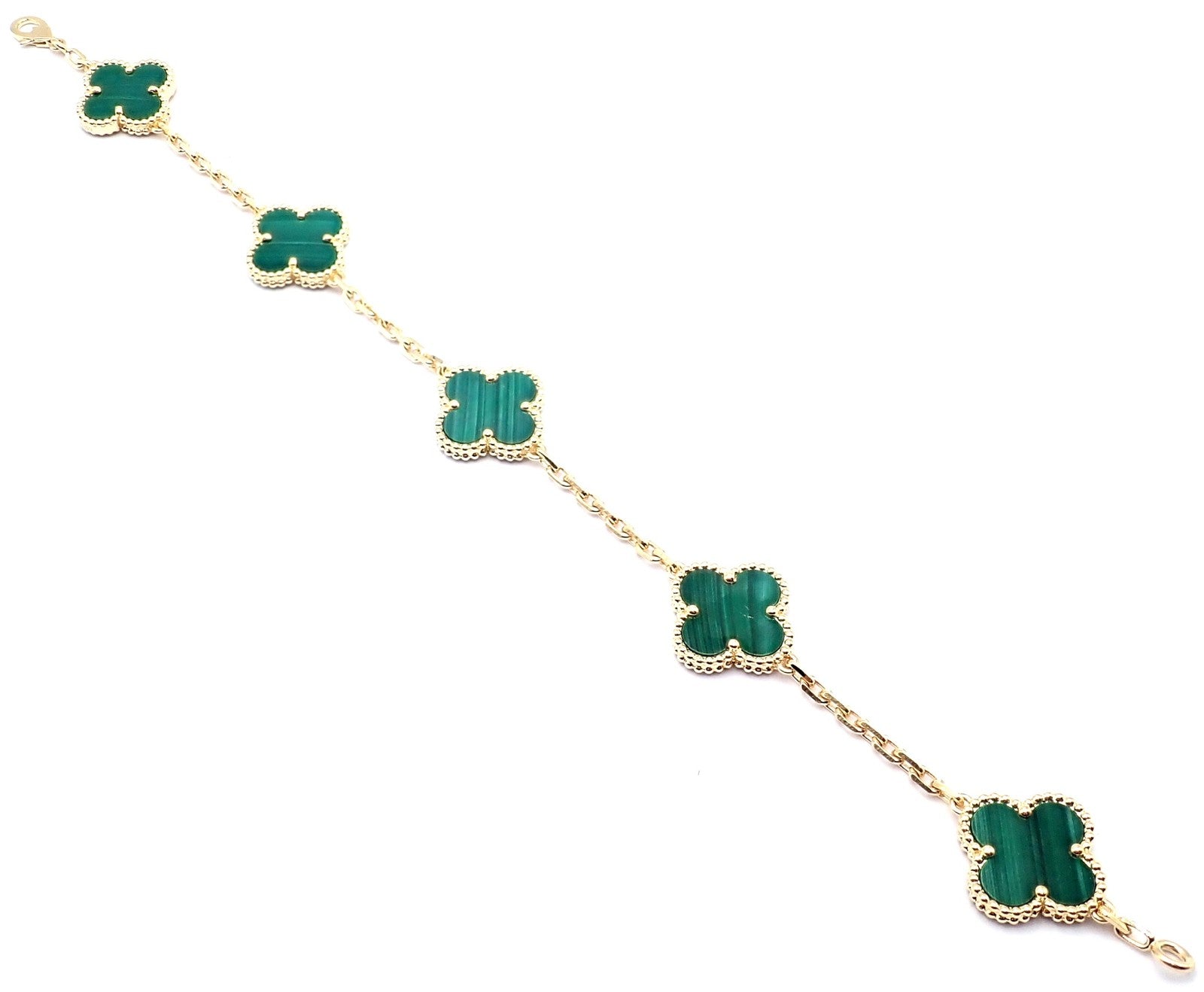 Van Cleef & Arpels Jewelry & Watches:Fine Jewelry:Bracelets & Charms Authentic! Van Cleef & Arpels 18k Gold 5 Motif Malachite Alhambra Bracelet Cert.