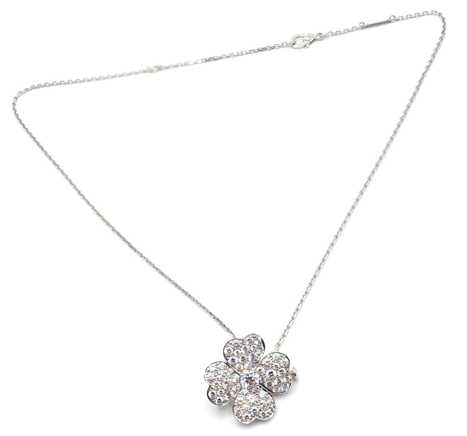 Van Cleef & Arpels Cosmos 18k White Gold Diamond Medium Brooch Pendant Necklace | Fortrove