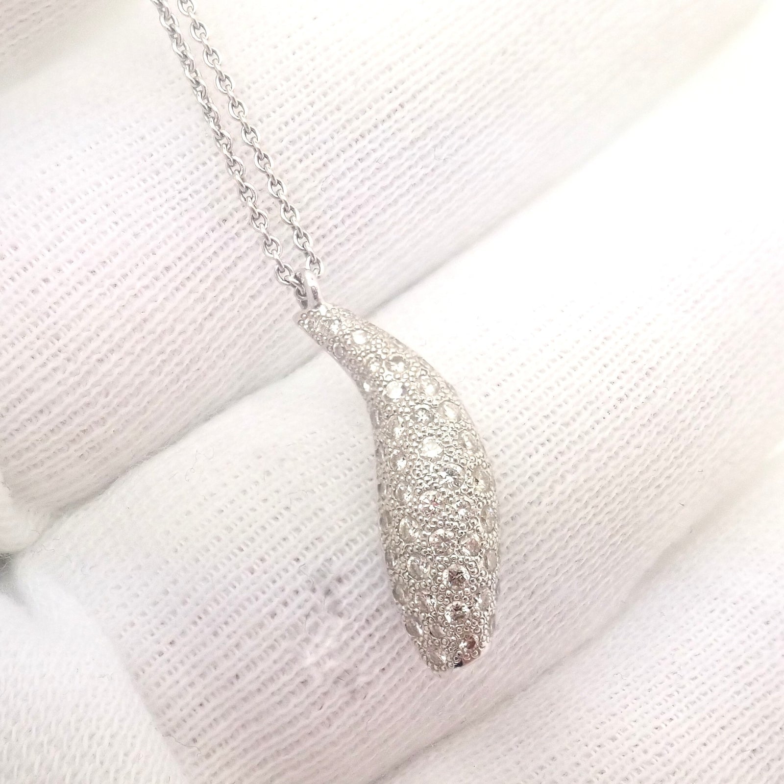 Authentic! Tiffany & Co 18k White Gold Frank Gehry Diamond Fish Necklace | Fortrove