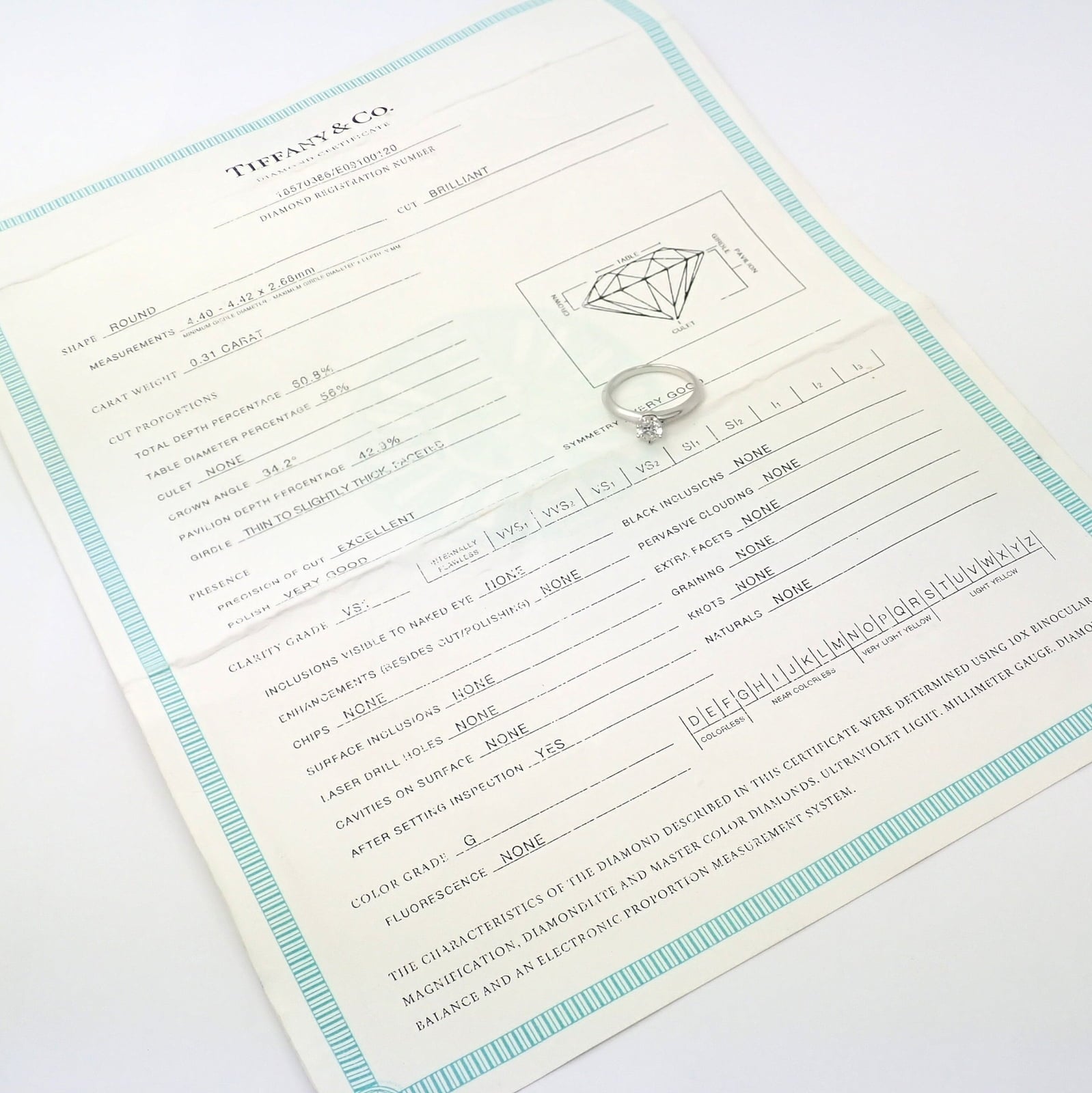 Authentic Tiffany & Co. Platinum 0.31ct Diamond G/VS1 Engagement Ring 4.25 Cert | Fortrove