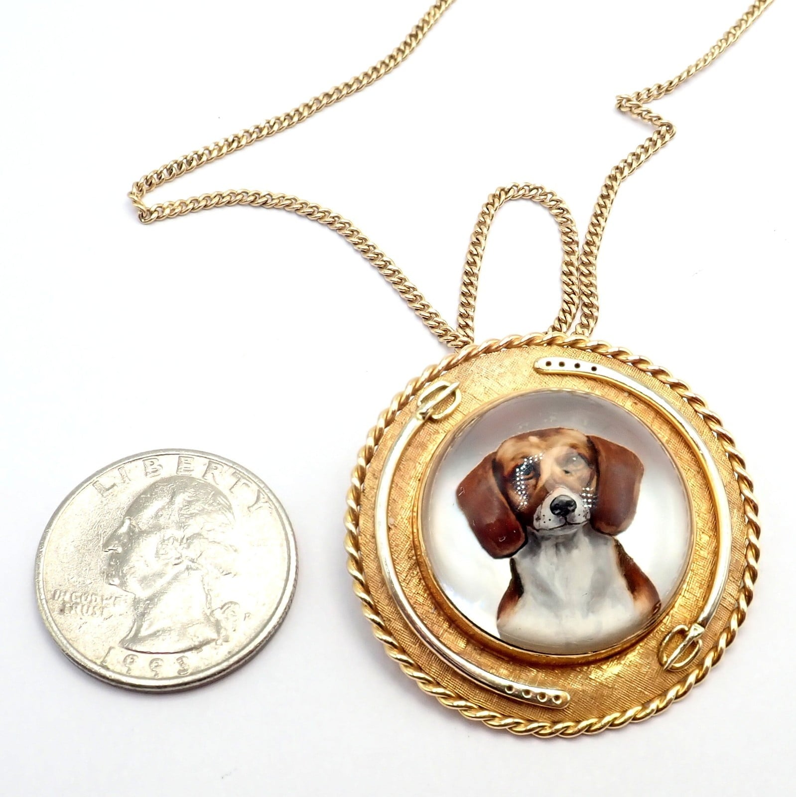 Vintage! Tiffany 14k Yellow Gold Essex Reverse Intaglio Dog Necklace Brooch | Fortrove