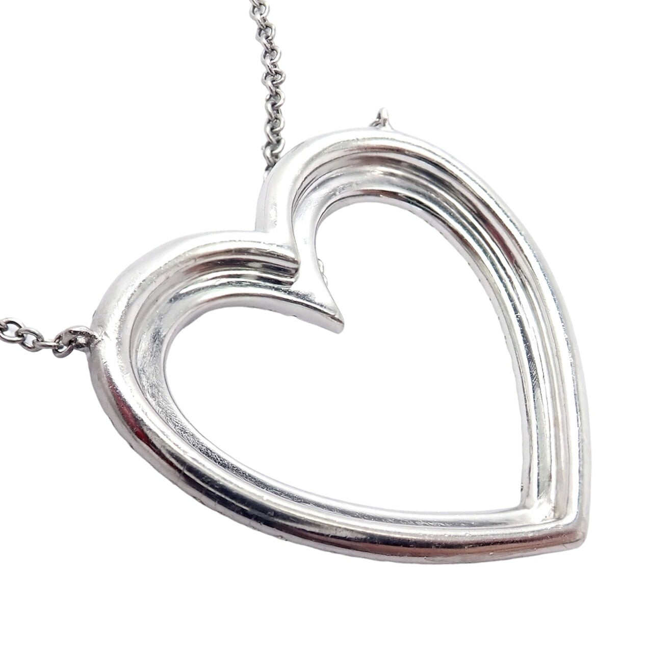 Tiffany & Co Platinum Diamond Heart Double Metro Medium Pendant Necklace | Fortrove