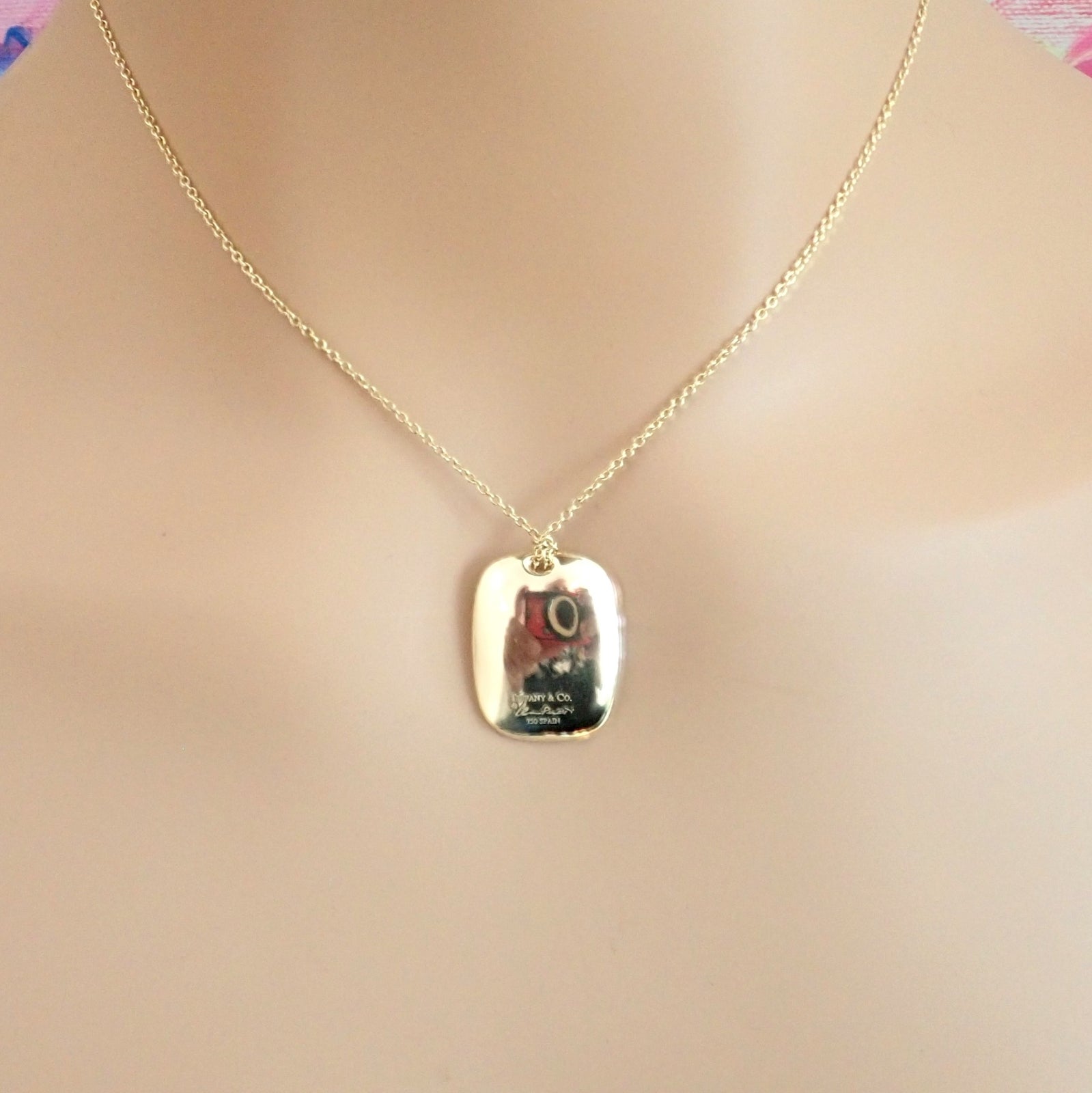 Tiffany & Co. Jewelry & Watches:Fine Jewelry:Necklaces & Pendants Tiffany & Co 18k Yellow Gold Rectangle Concave Disc ID Necklace